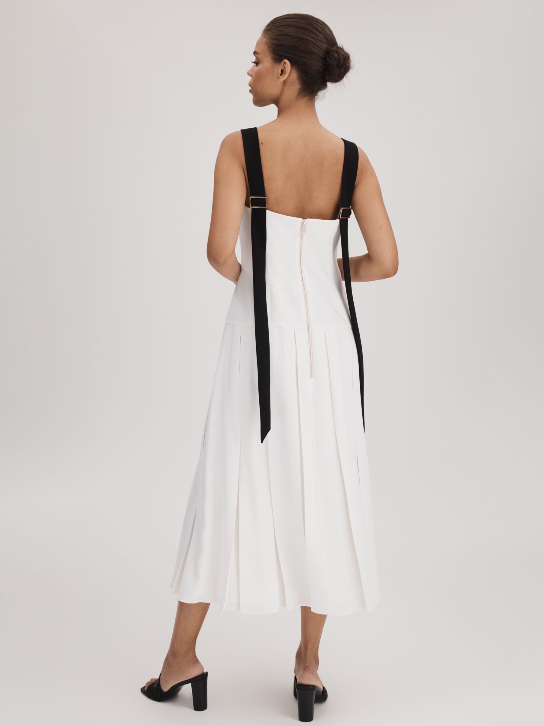 FLORERE Pleated Midi Dress, Off White, 8