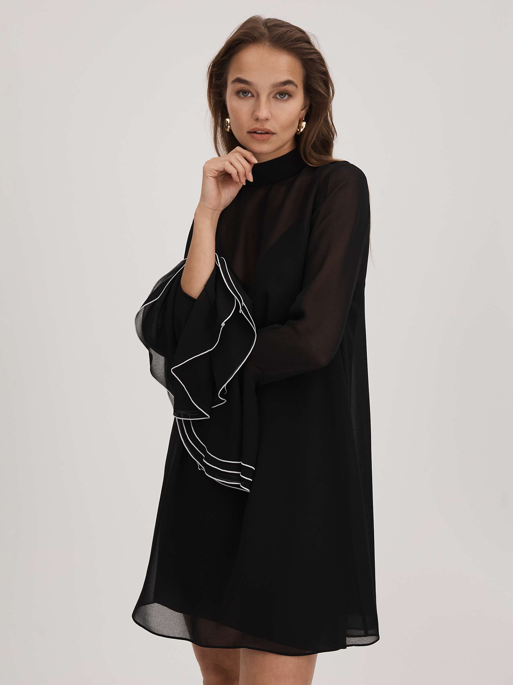 Buy FLORERE Sheer Fluted Cuff Mini Dress, Black Online at johnlewis.com