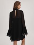 FLORERE Sheer Fluted Cuff Mini Dress, Black