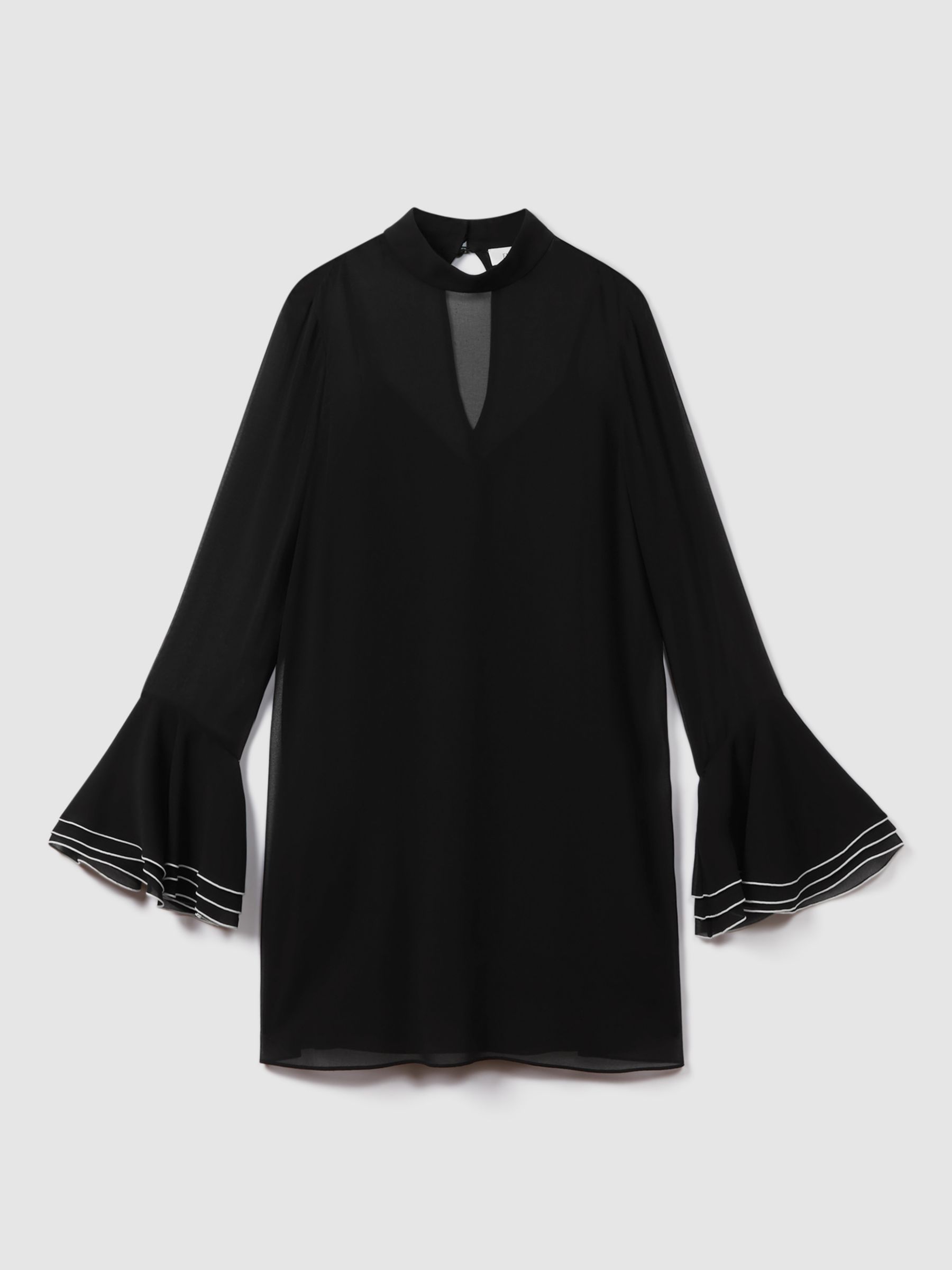 Buy FLORERE Sheer Fluted Cuff Mini Dress, Black Online at johnlewis.com