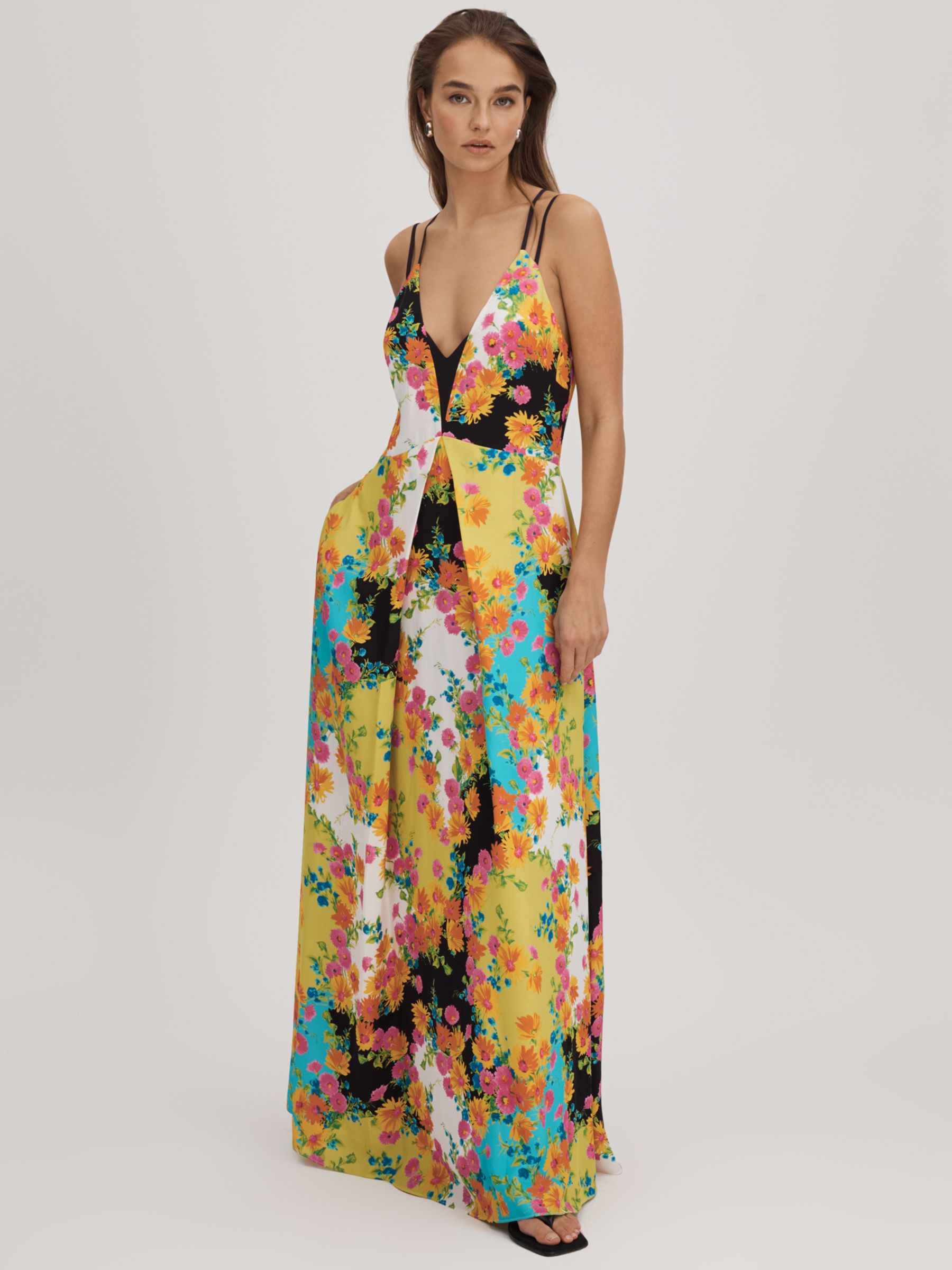 FLORERE Floral V-neck Maxi Dress, Multi, 8