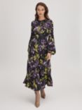 FLORERE Floral Print Blouson Sleeve Midi Dress, Black/Multi
