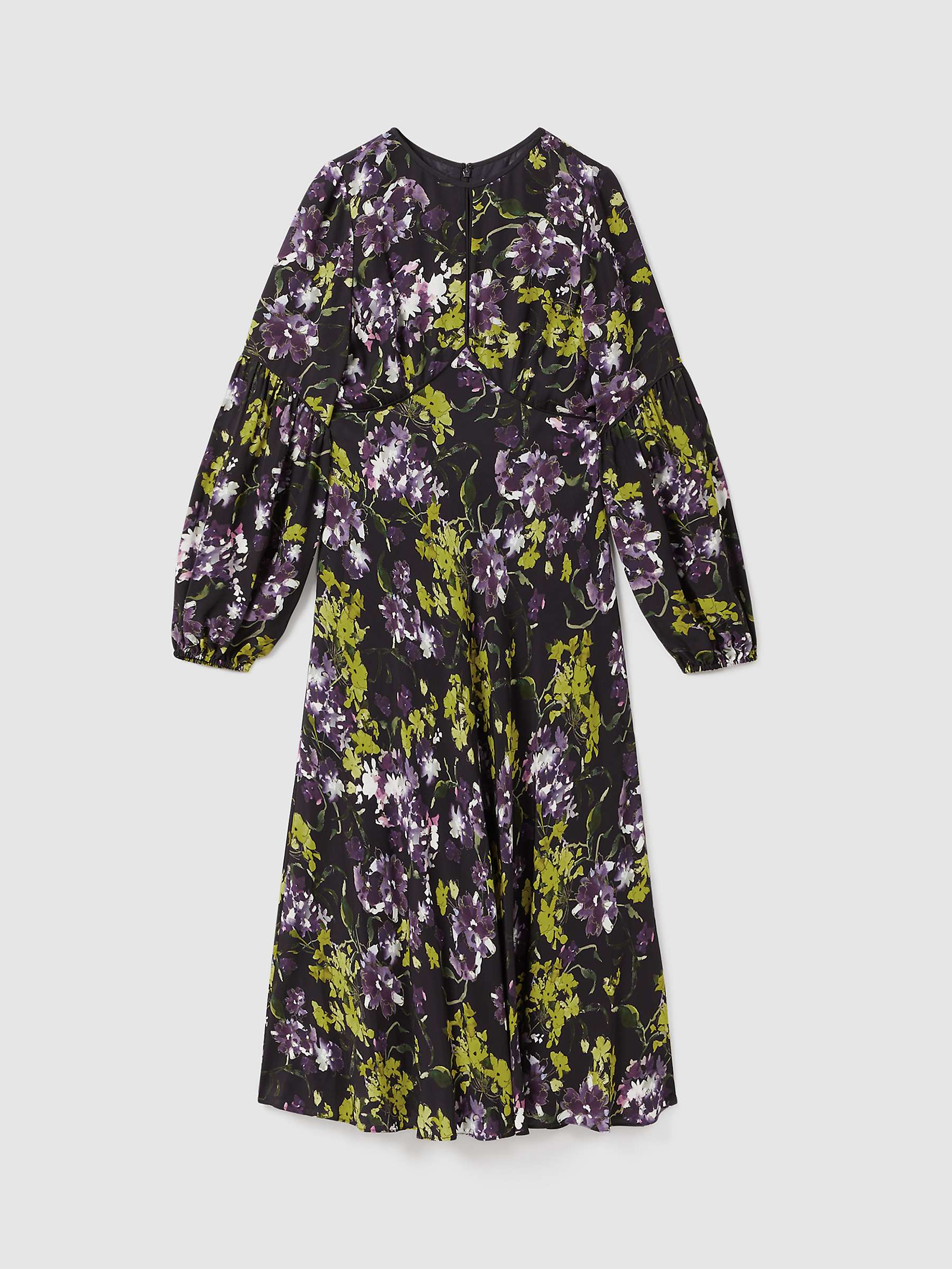 Buy FLORERE Floral Print Blouson Sleeve Midi Dress, Black/Multi Online at johnlewis.com