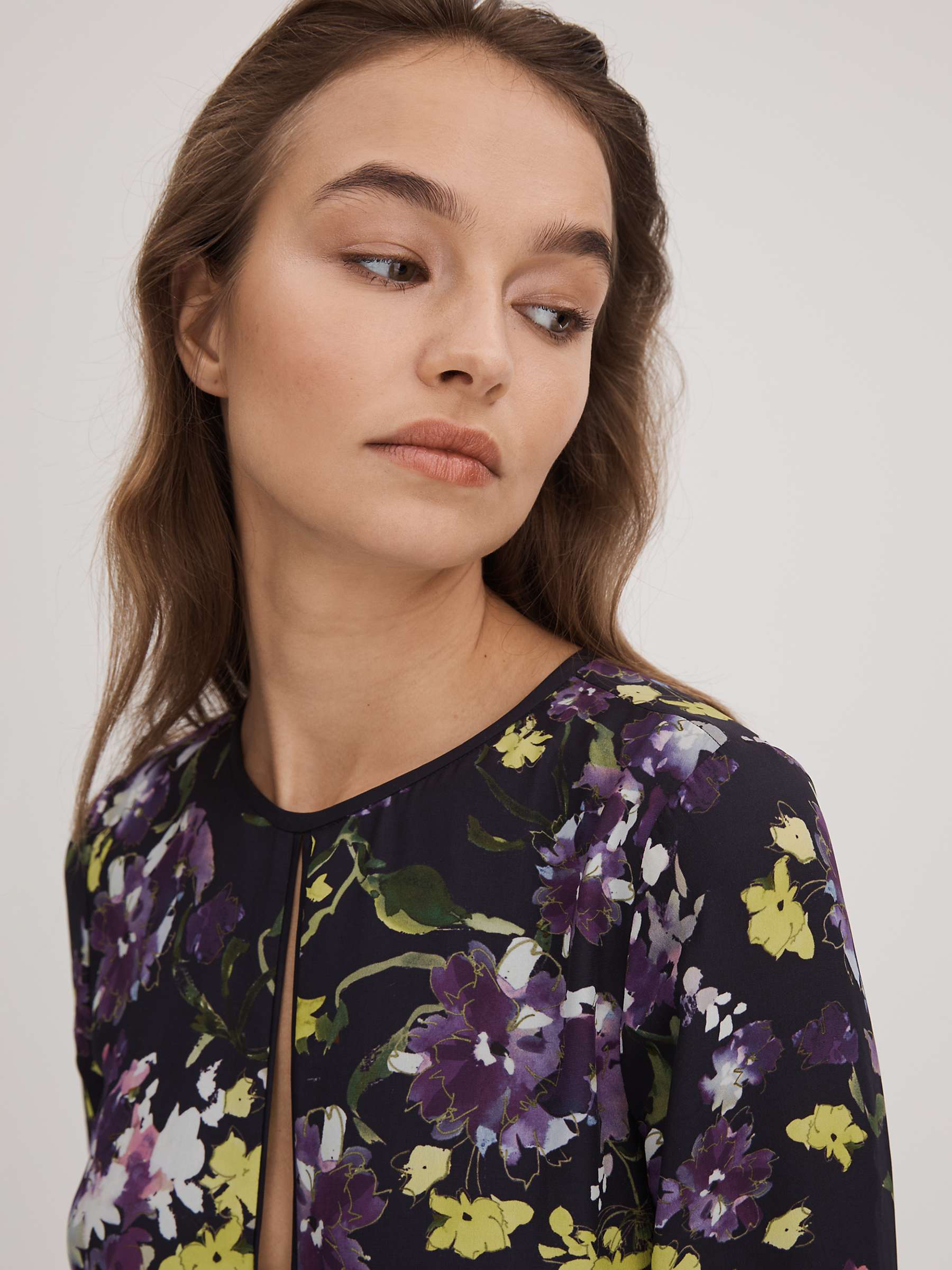 Buy FLORERE Floral Print Blouson Sleeve Midi Dress, Black/Multi Online at johnlewis.com
