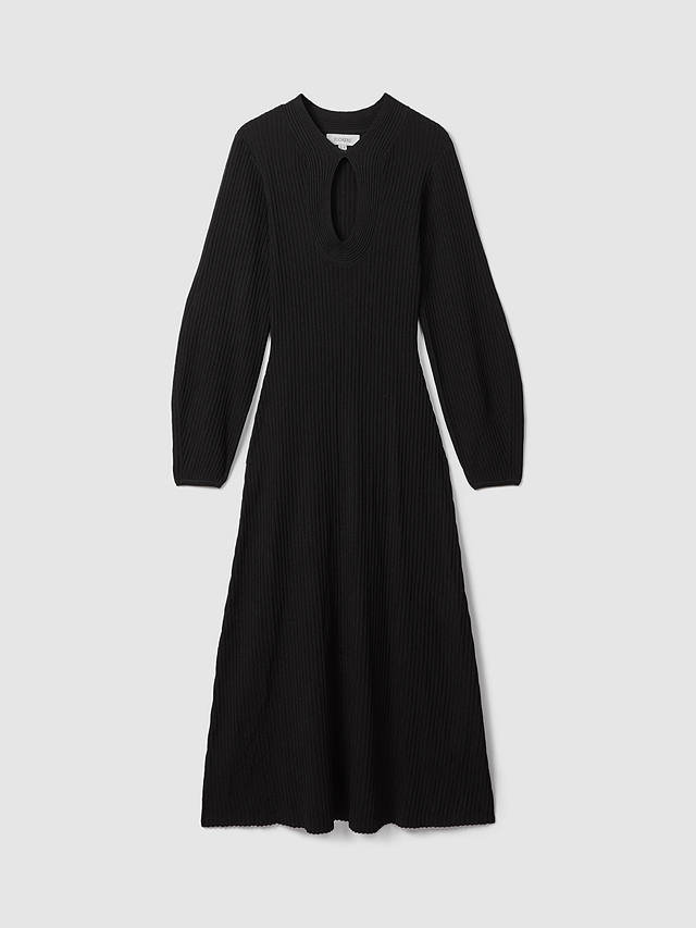 FLORERE Keyhole Long Sleeve Midi Dress, Black