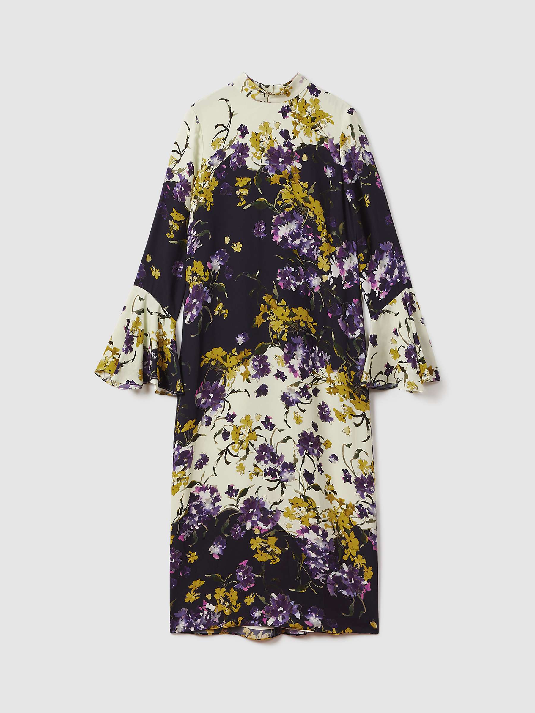 Buy FLORERE Floral Print Fluted Cuff Midi Dress, Multi Online at johnlewis.com