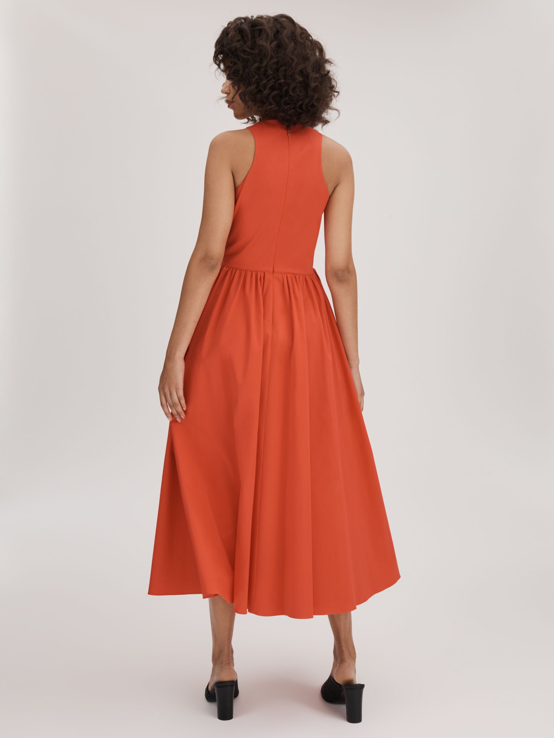FLORERE Full Skirt Cotton Blend Dress, Deep Coral, 12