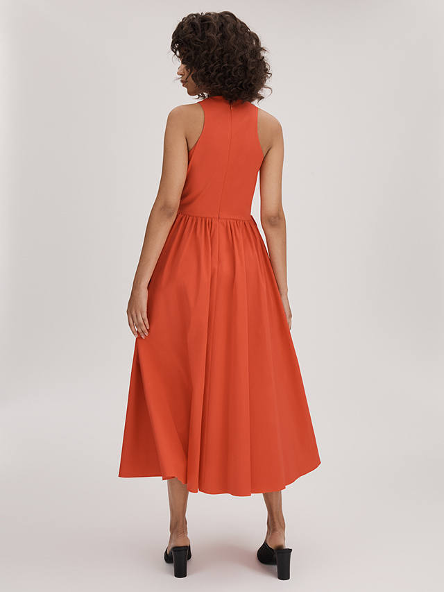 FLORERE Full Skirt Cotton Blend Dress, Deep Coral