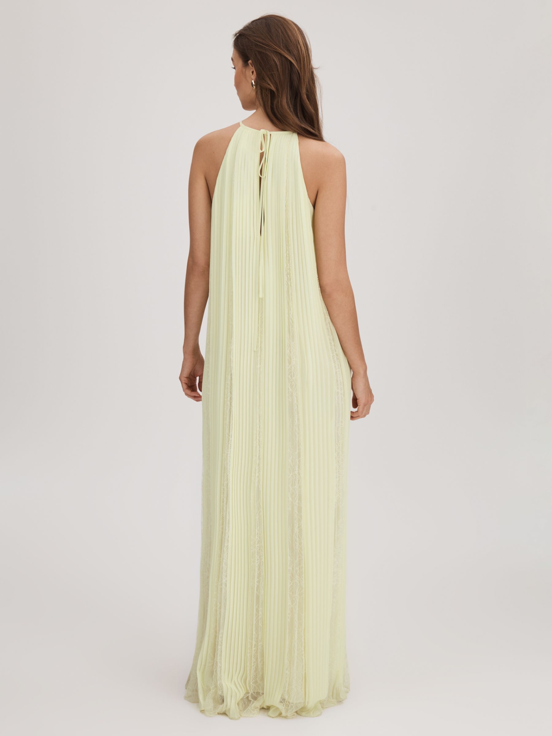 FLORERE Pleated Lace Panel Maxi Dress, Pale Green, 16