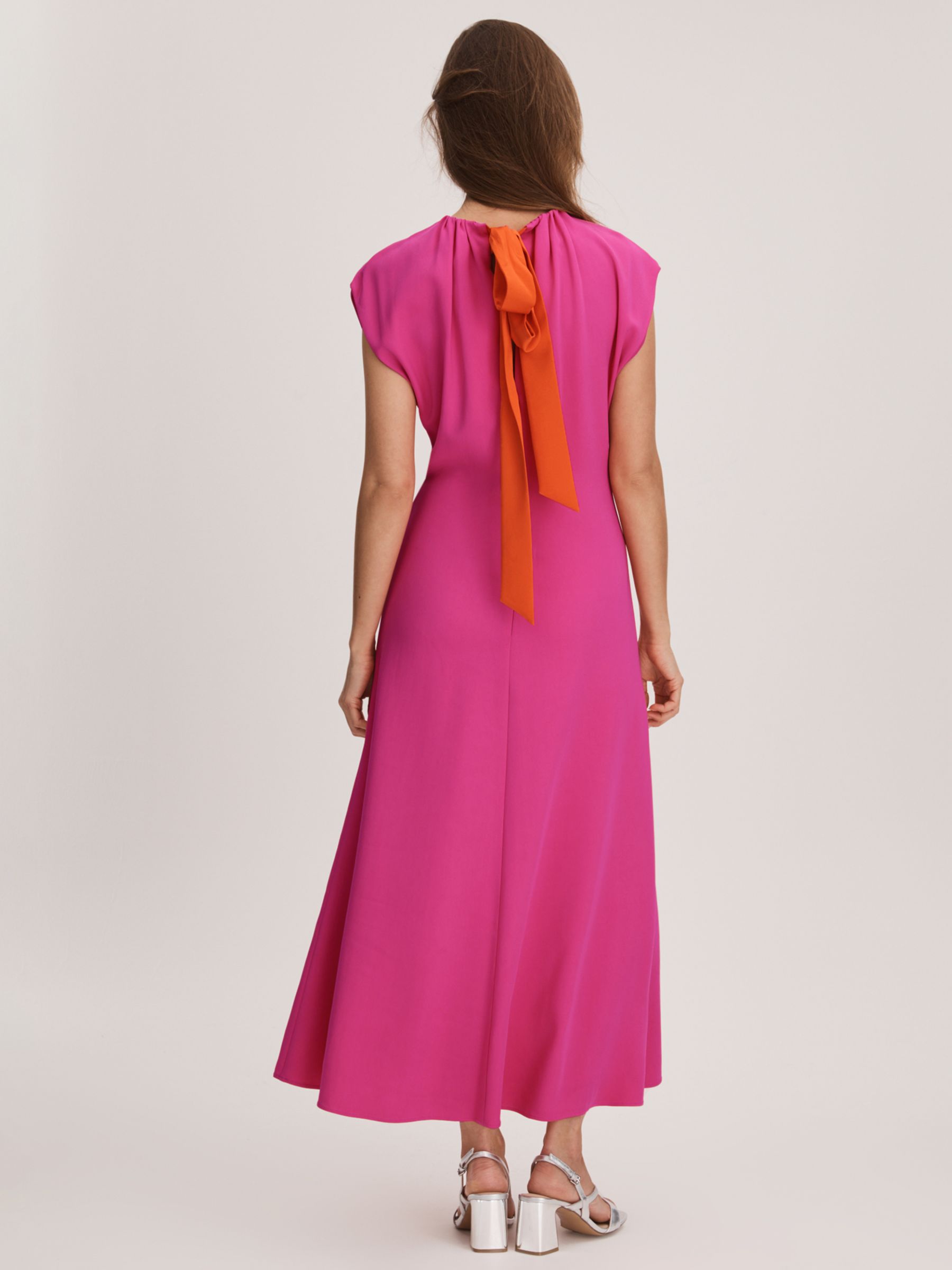 FLORERE Tie Back Midi Dress, Deep Pink, 14