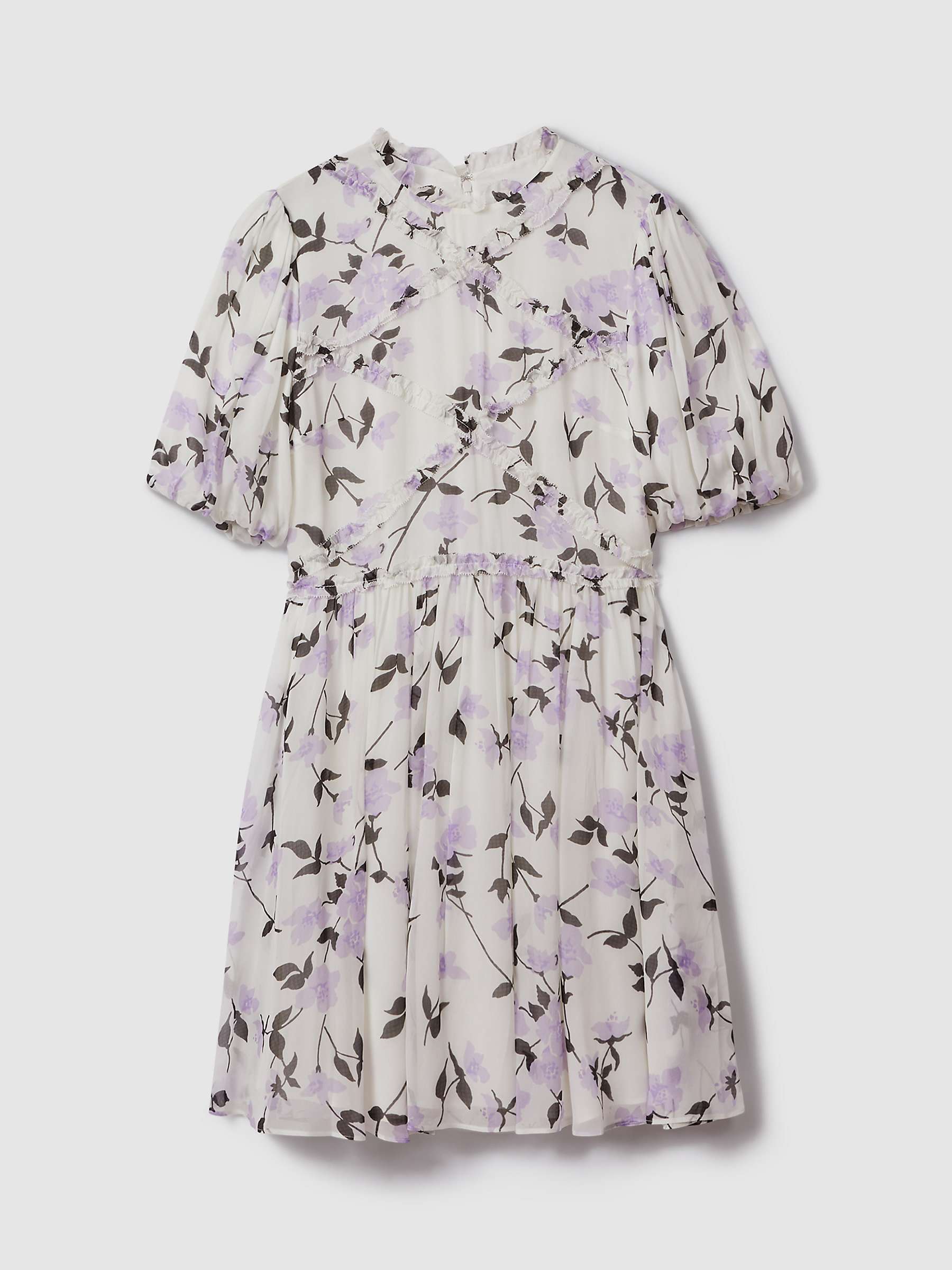 Buy FLORERE Floral Puff Sleeve Mini Dress, Lilac Online at johnlewis.com