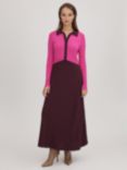 FLORERE Knit Colour Block Midi Dress, Pink/Burgundy