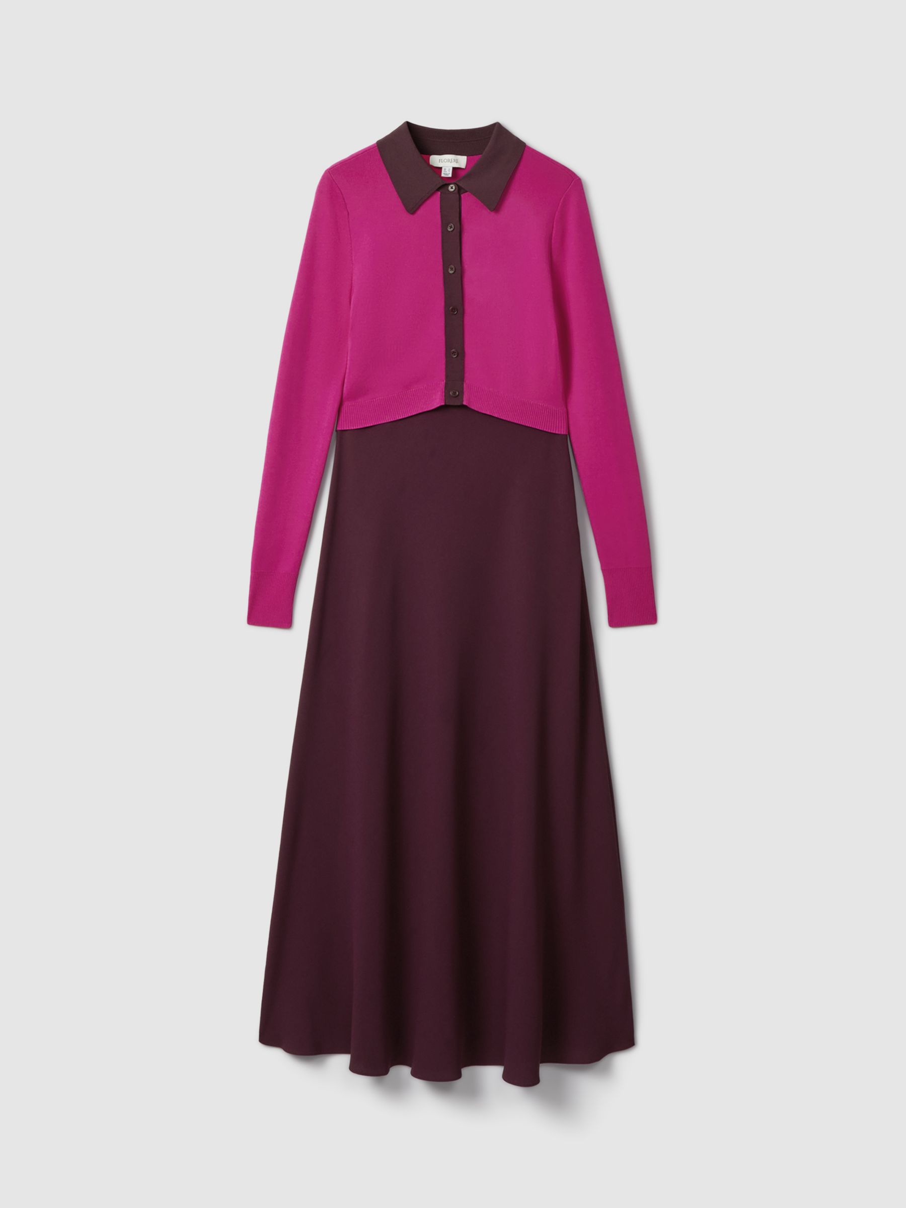 Buy FLORERE Knit Colour Block Midi Dress, Pink/Burgundy Online at johnlewis.com
