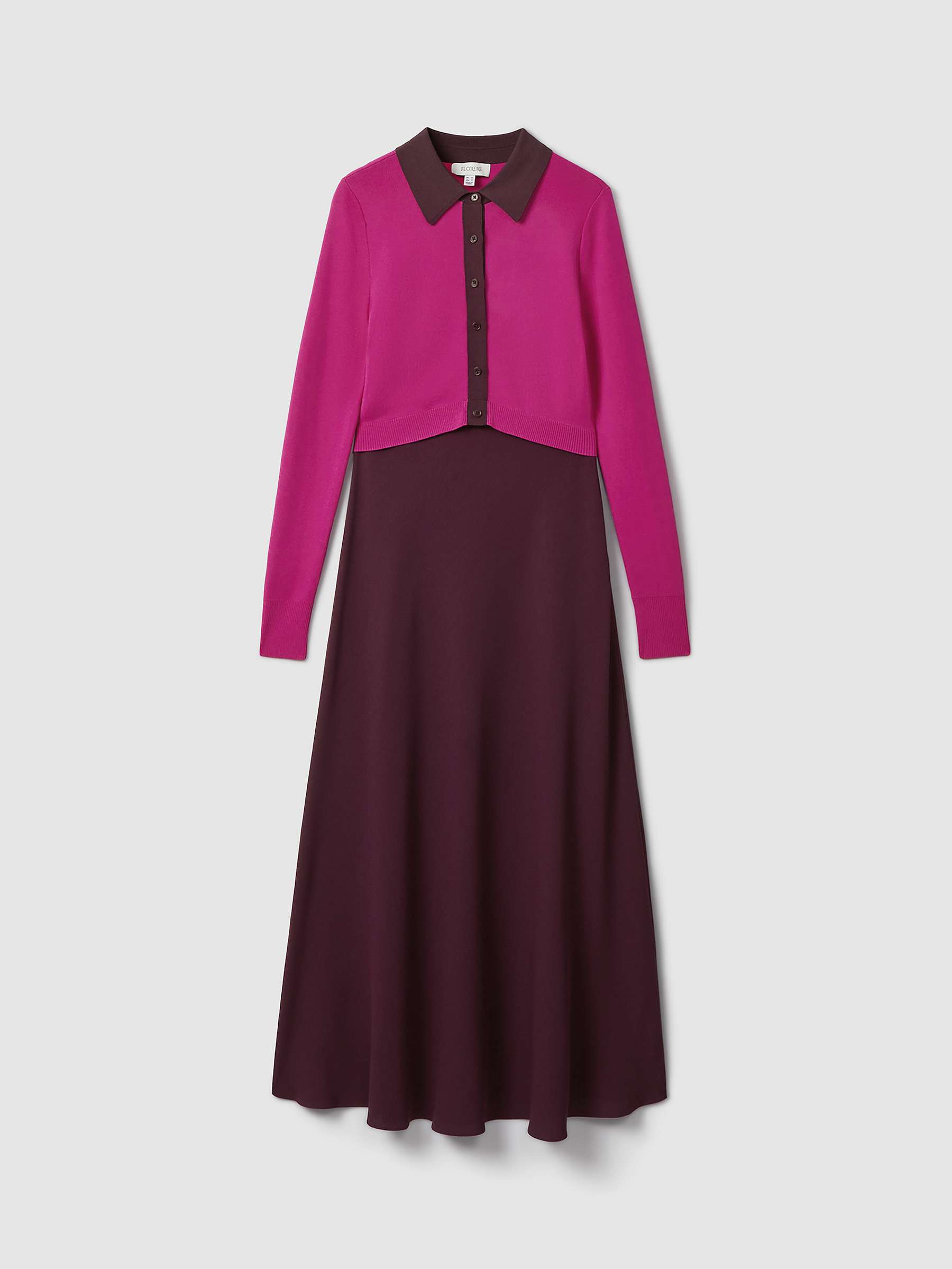 Buy FLORERE Knit Colour Block Midi Dress, Pink/Burgundy Online at johnlewis.com