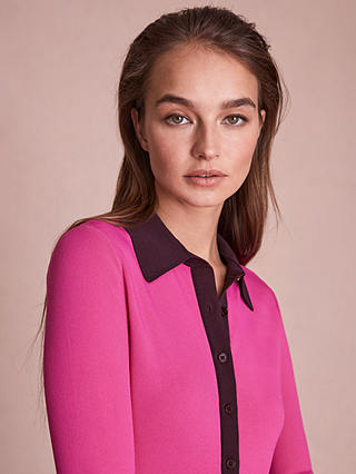 FLORERE Knit Colour Block Midi Dress, Pink/Burgundy