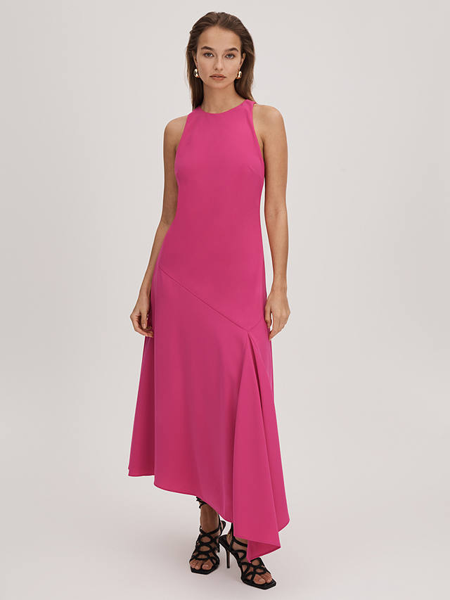 FLORERE Asymmetric Hem Midi Dress, Deep Pink