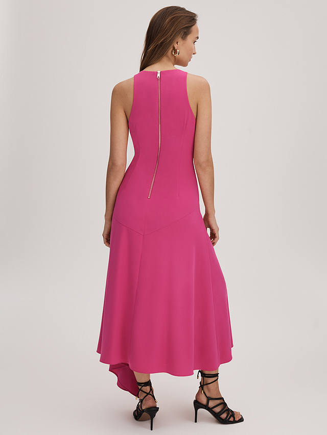 FLORERE Asymmetric Hem Midi Dress, Deep Pink