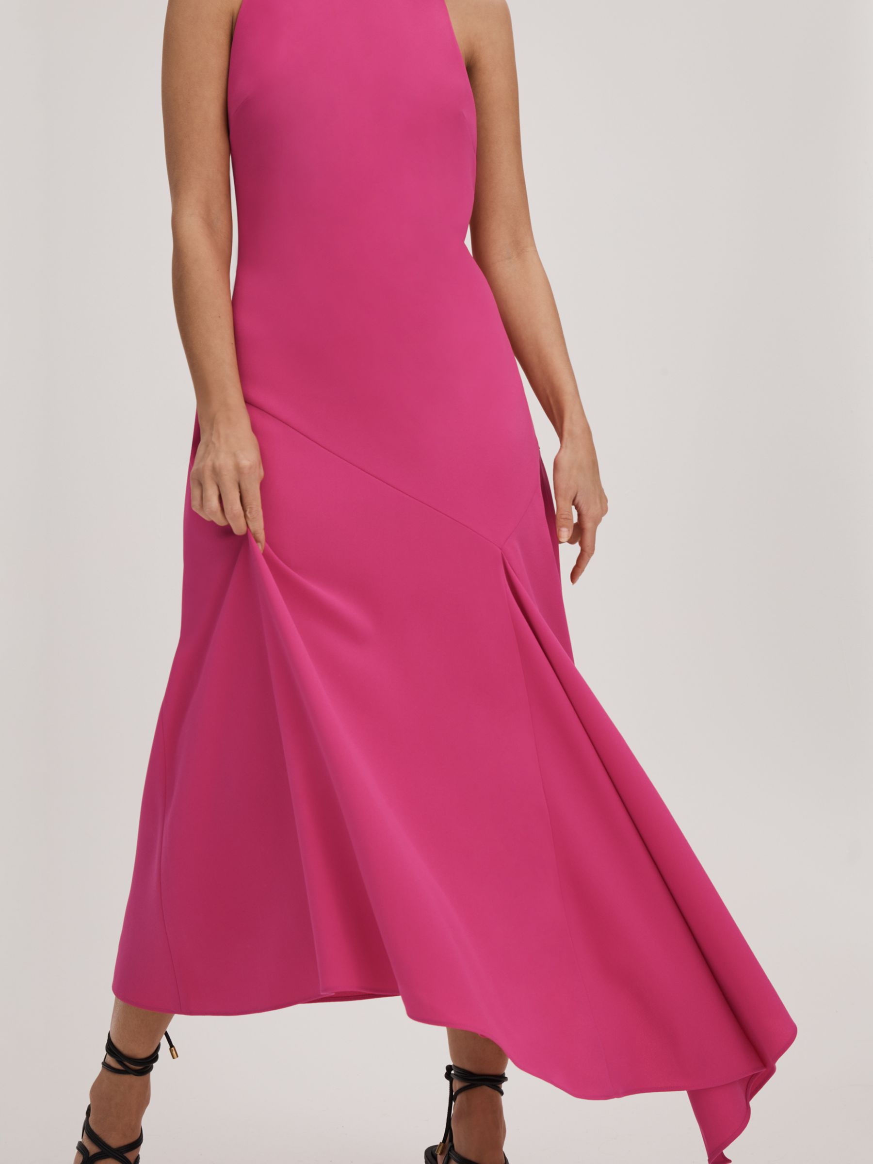FLORERE Asymmetric Hem Midi Dress, Deep Pink, 8