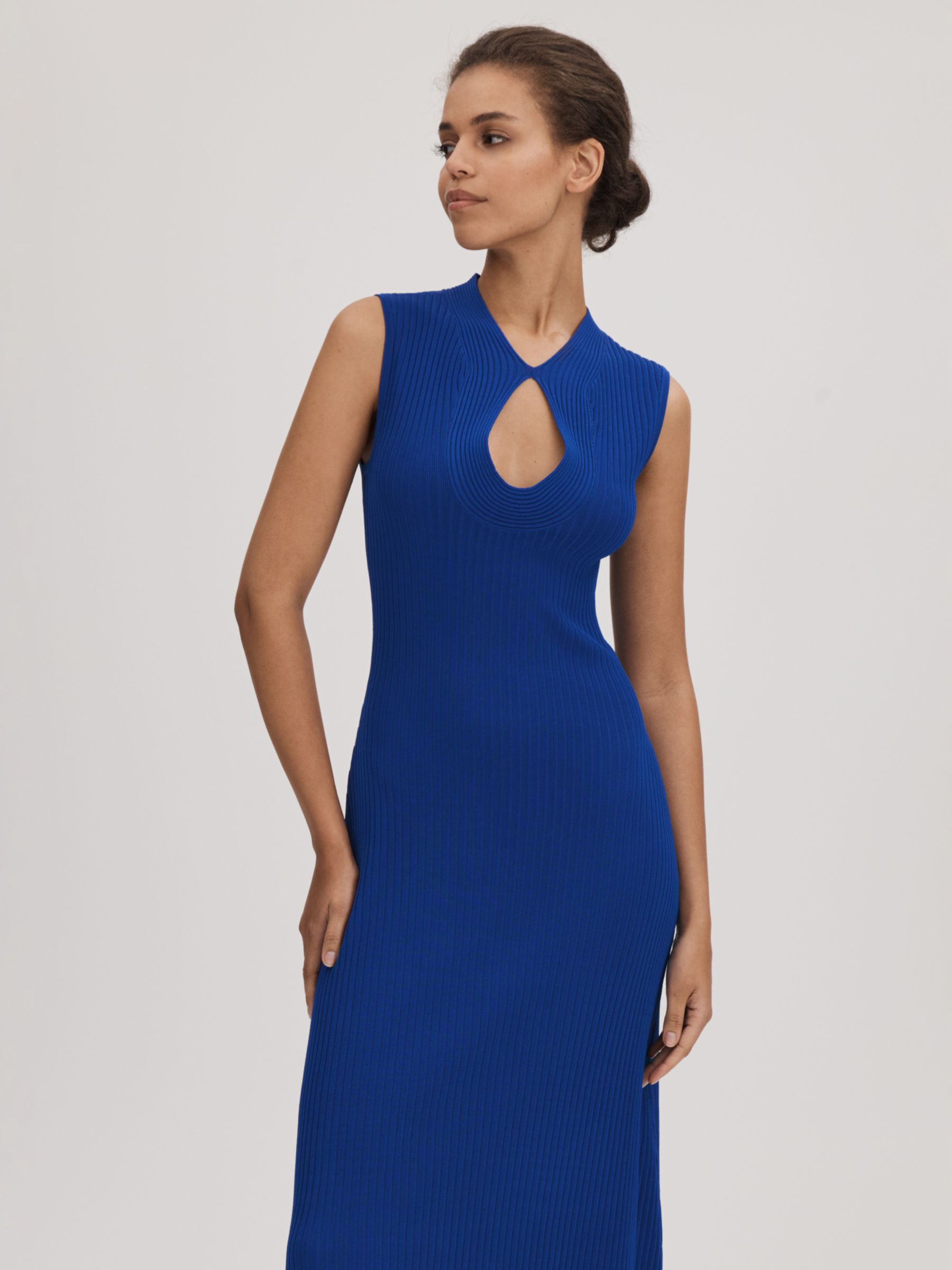 FLORERE Keyhole Sleeveless Midi Dress, Bright Blue, 8