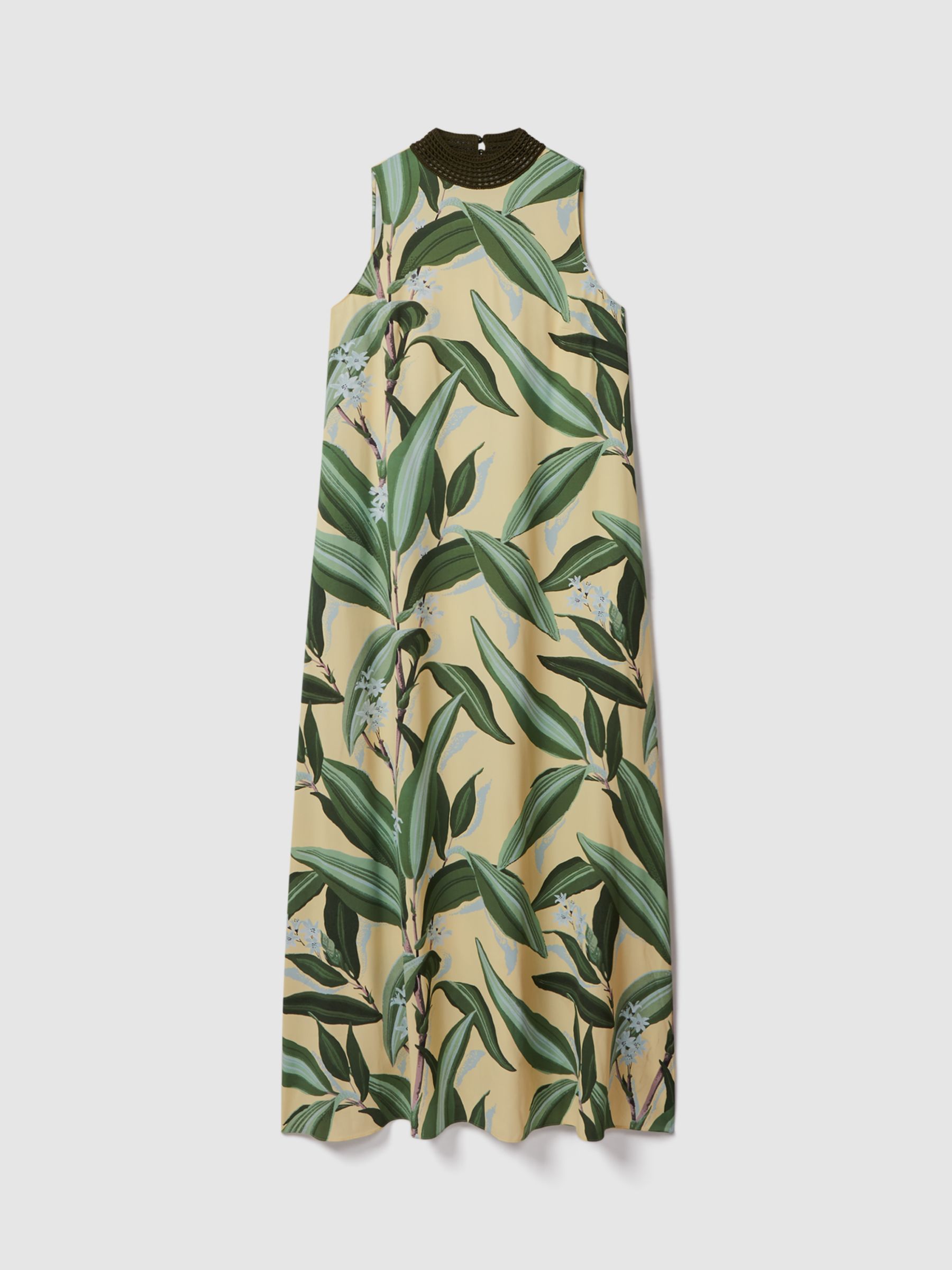FLORERE Palm Print Maxi Dress, Pale Yellow, 8