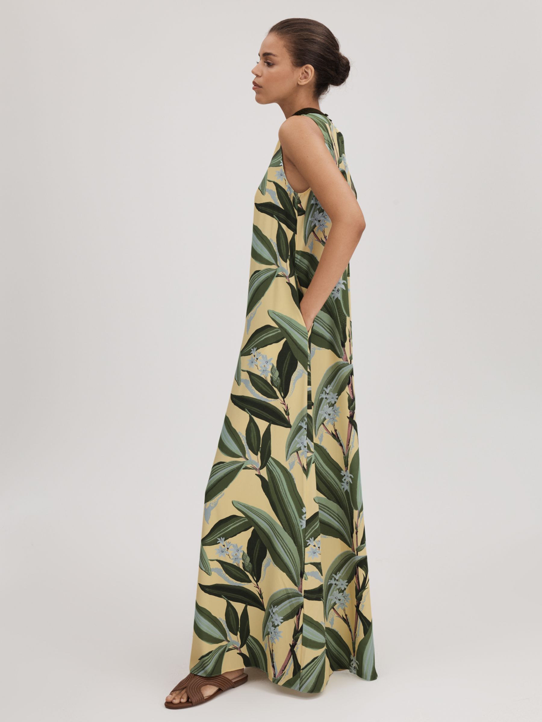 FLORERE Palm Print Maxi Dress, Pale Yellow, 8