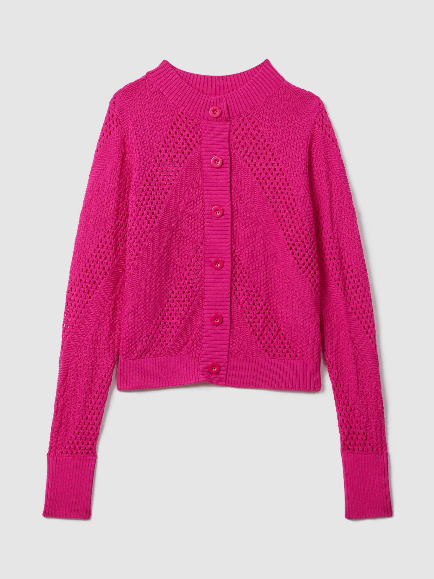 FLORERE Crochet Detail Cardigan, Bright Pink, 8