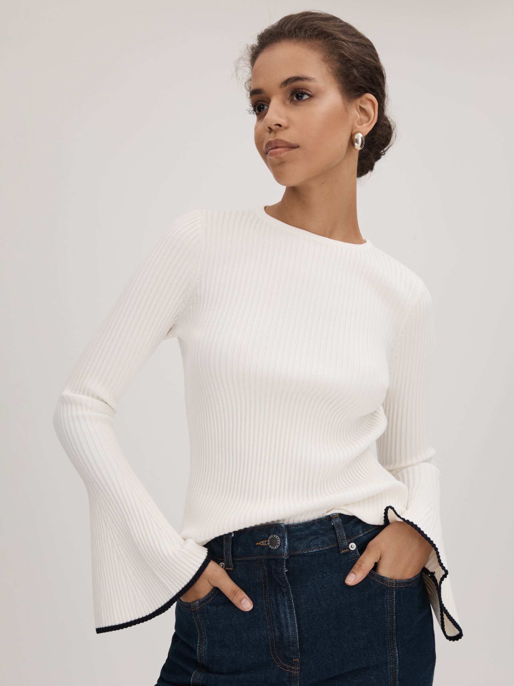 Buy FLORERE Fluted Cuff Jumper, Off White Online at johnlewis.com