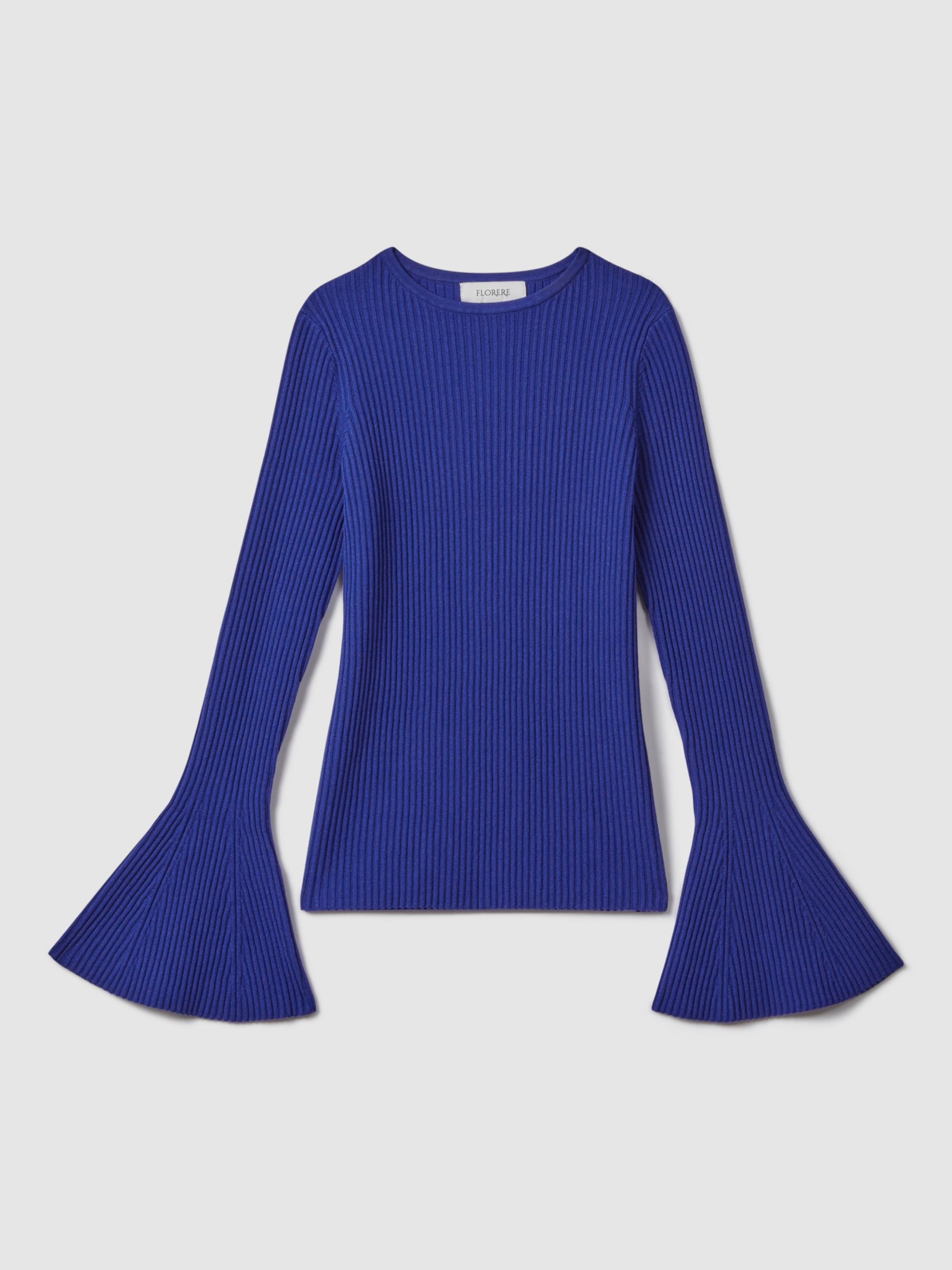 FLORERE Ribbed Fluted Cuff Jumper, Bright Blue, 8
