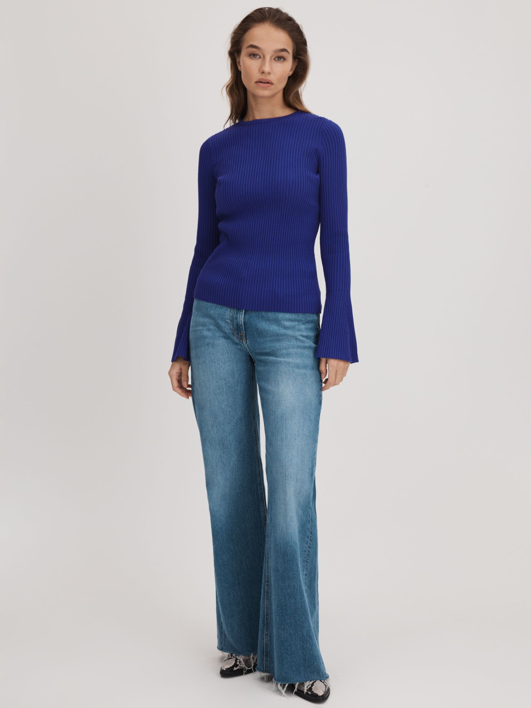 Buy FLORERE Ribbed Fluted Cuff Jumper, Bright Blue Online at johnlewis.com