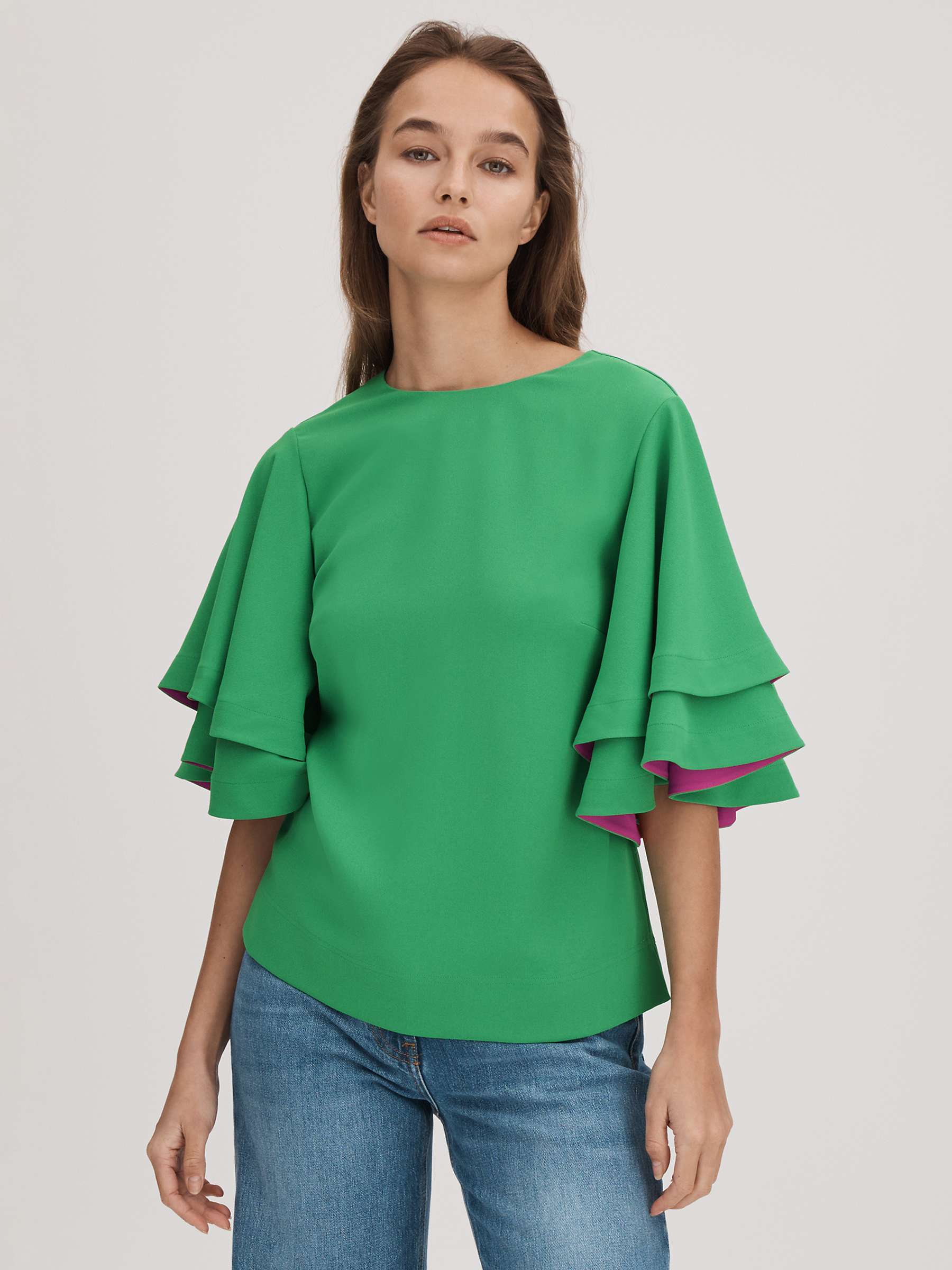 Buy FLORERE Tiered Sleeve Blouse, Bright Green Online at johnlewis.com