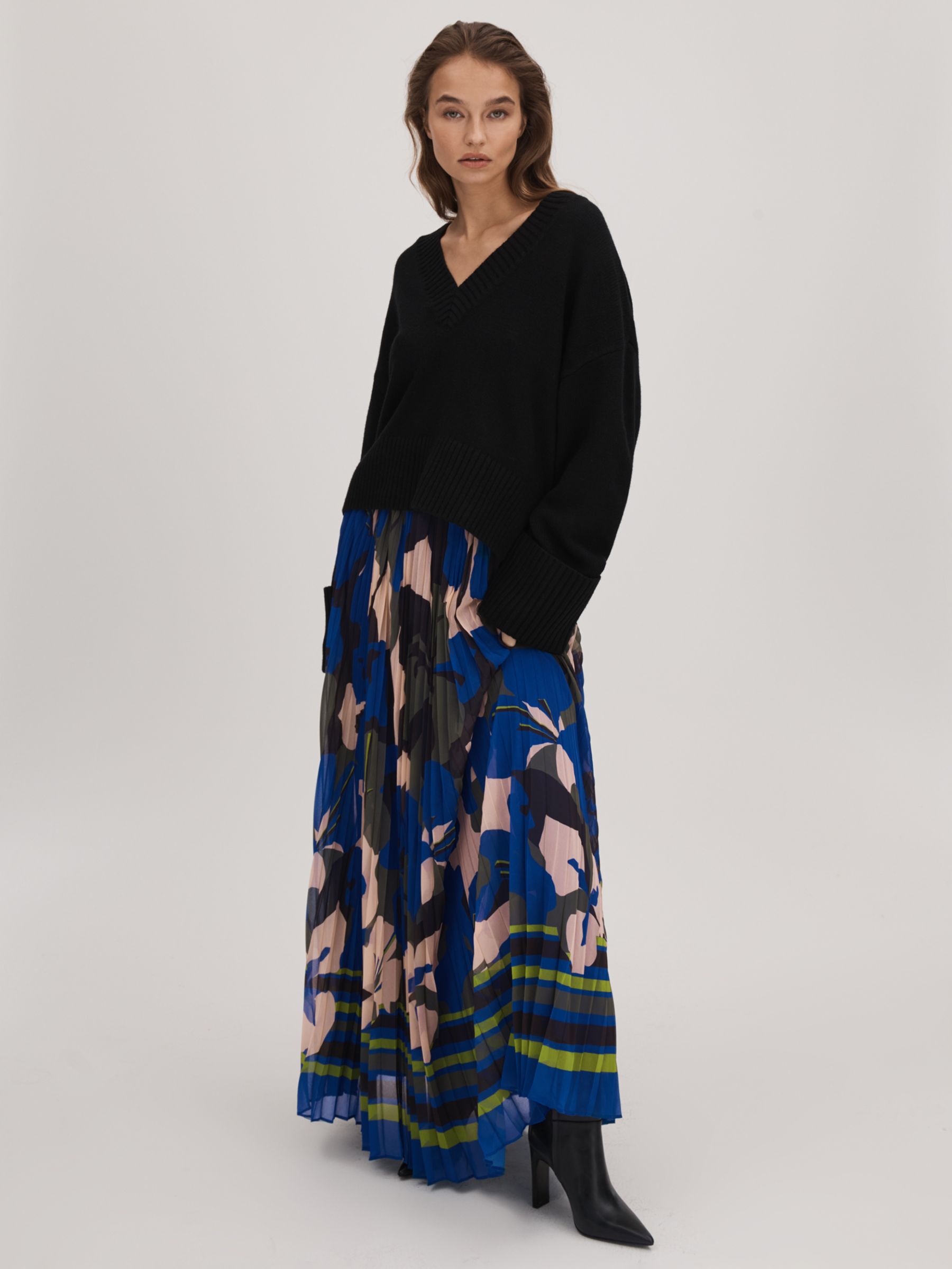 FLORERE Floral Pleated Maxi Skirt, Multi