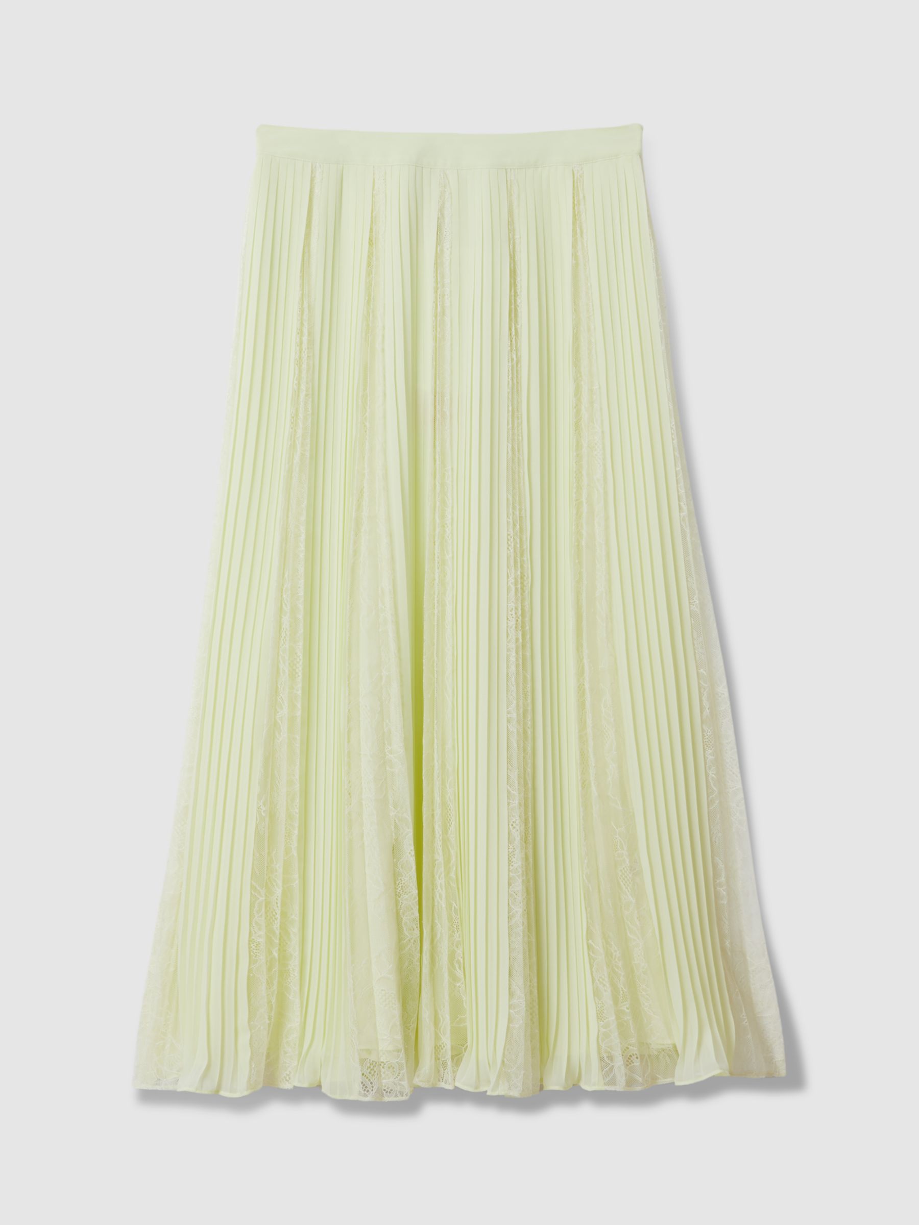 Buy FLORERE Lace Insert Pleated Midi Skirt, Pale Green Online at johnlewis.com