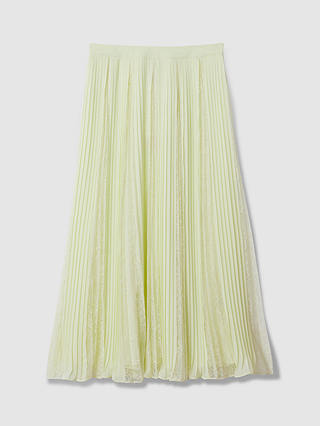 FLORERE Lace Insert Pleated Midi Skirt, Pale Green