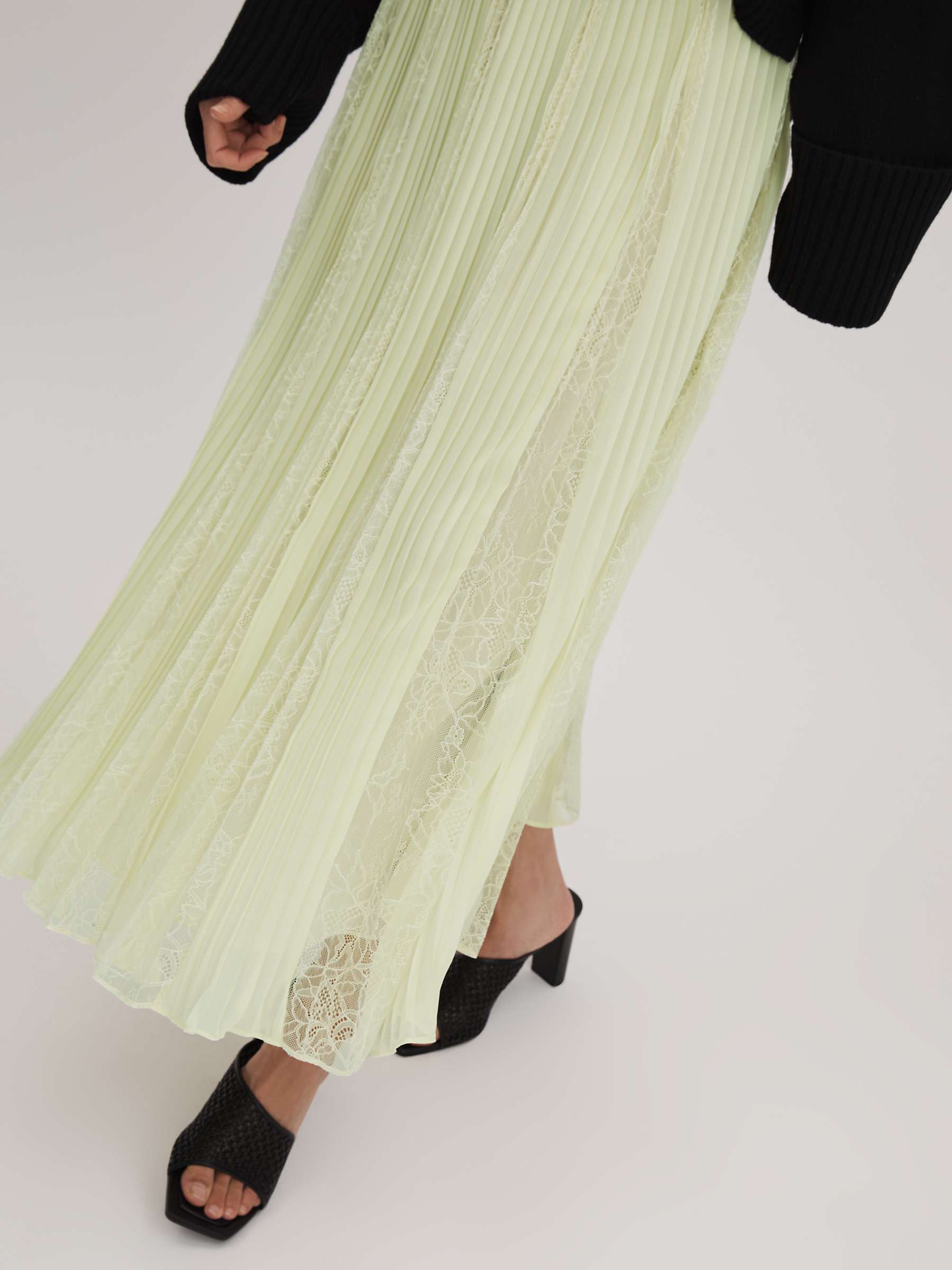Buy FLORERE Lace Insert Pleated Midi Skirt, Pale Green Online at johnlewis.com