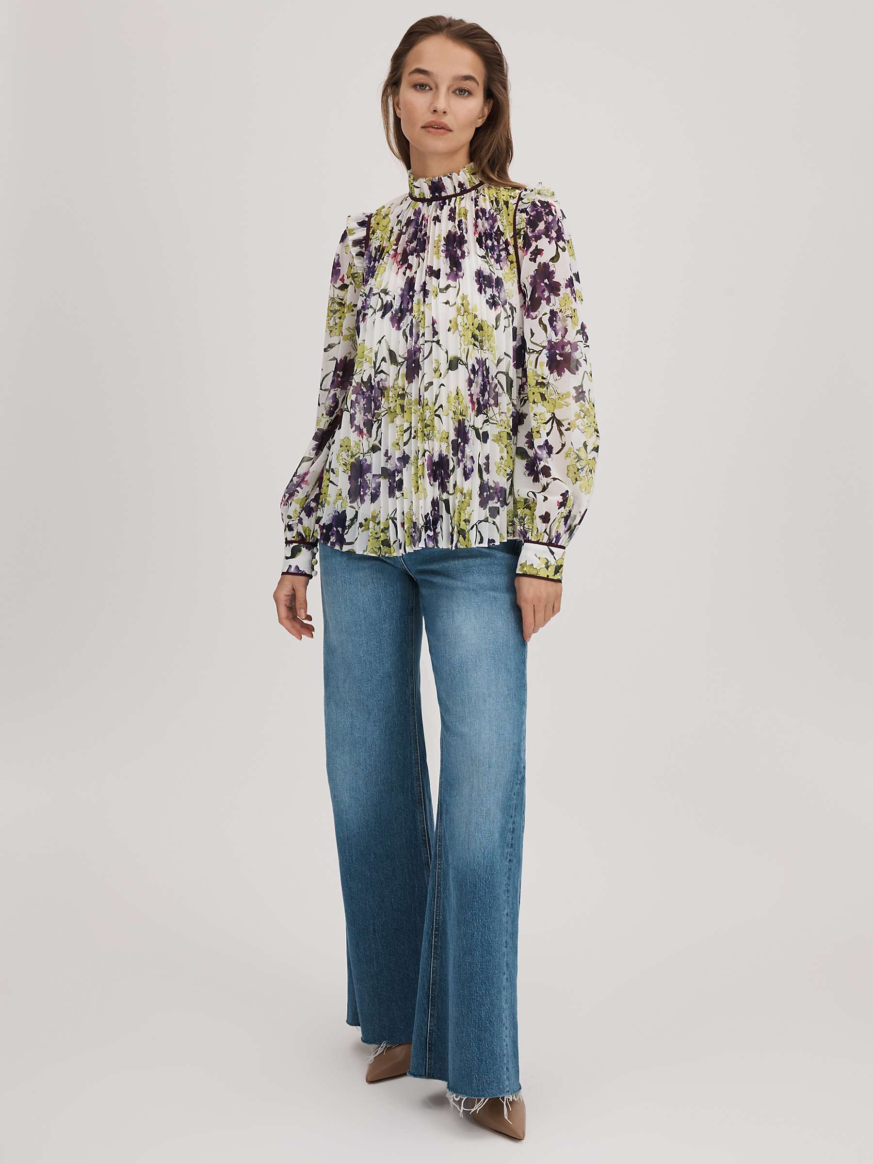 Buy FLORERE Floral Print Pleated Blouse, Ivory/Multi Online at johnlewis.com