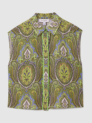 FLORERE Cap Sleeve Paisley Print Shirt, Lime Green/Multi
