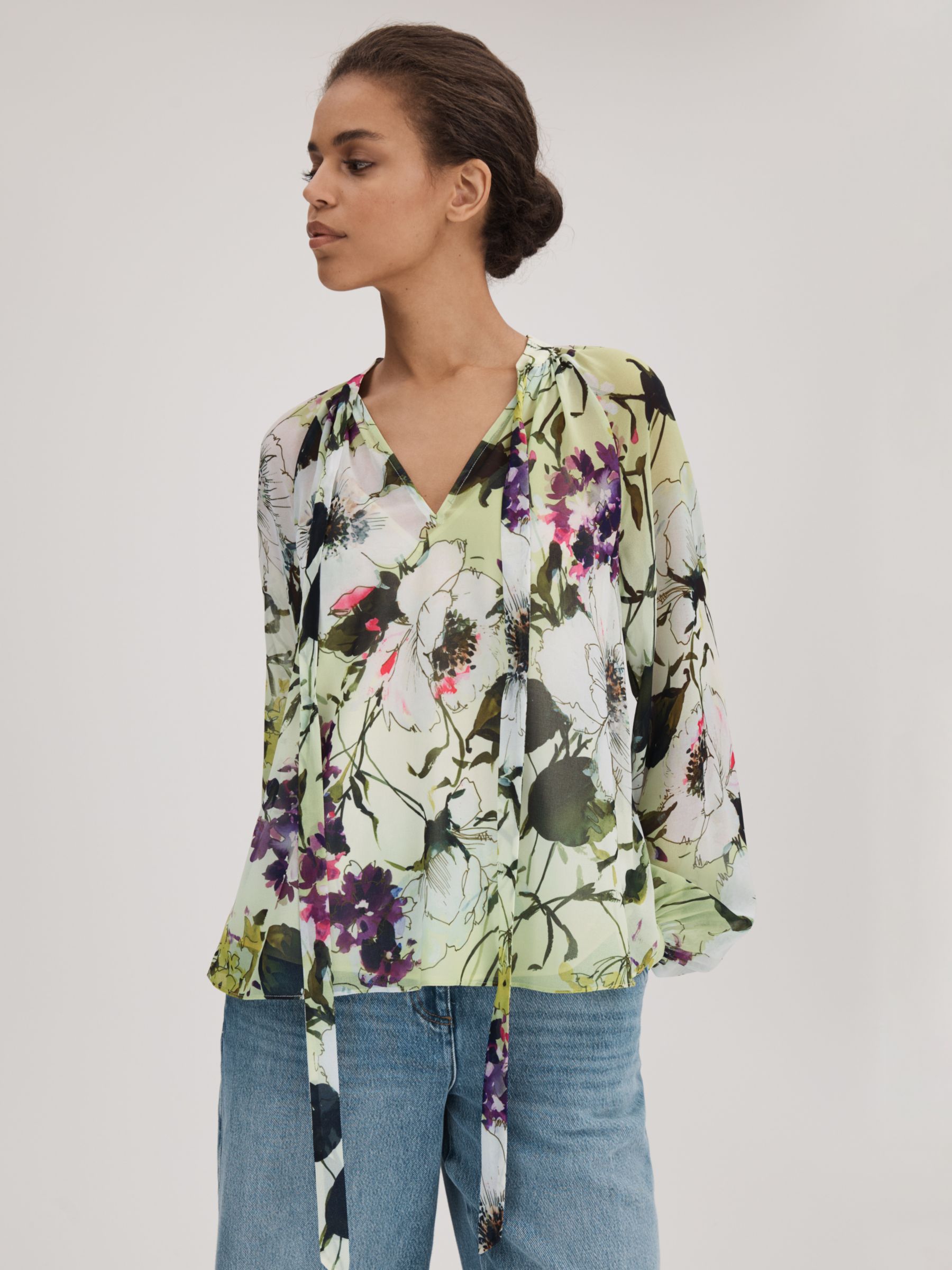 FLORERE Floral Tie Neck Blouse, Multi