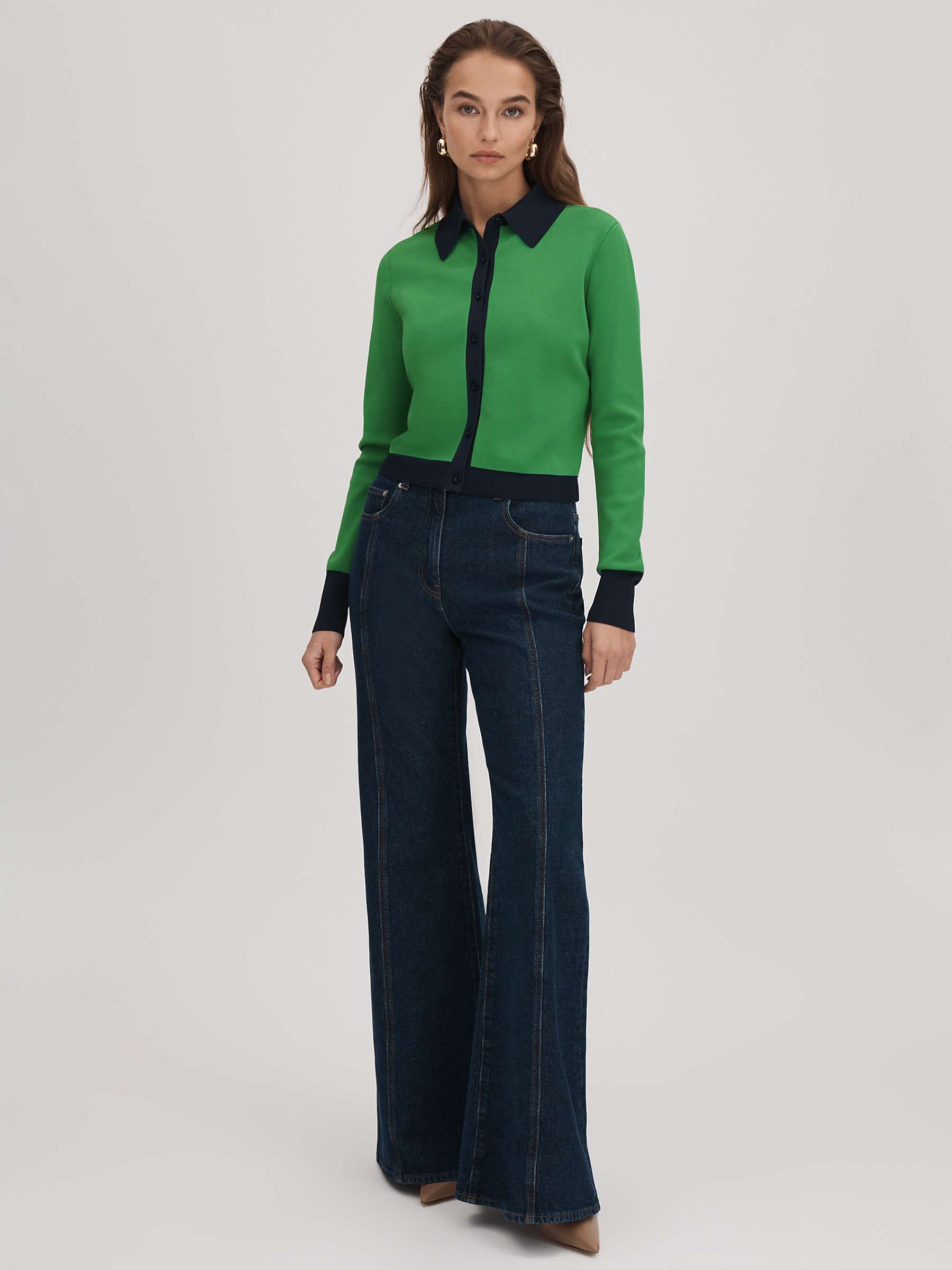 Buy FLORERE Fitted Contrast Trim Cardigan, Bright Green/Navy Online at johnlewis.com