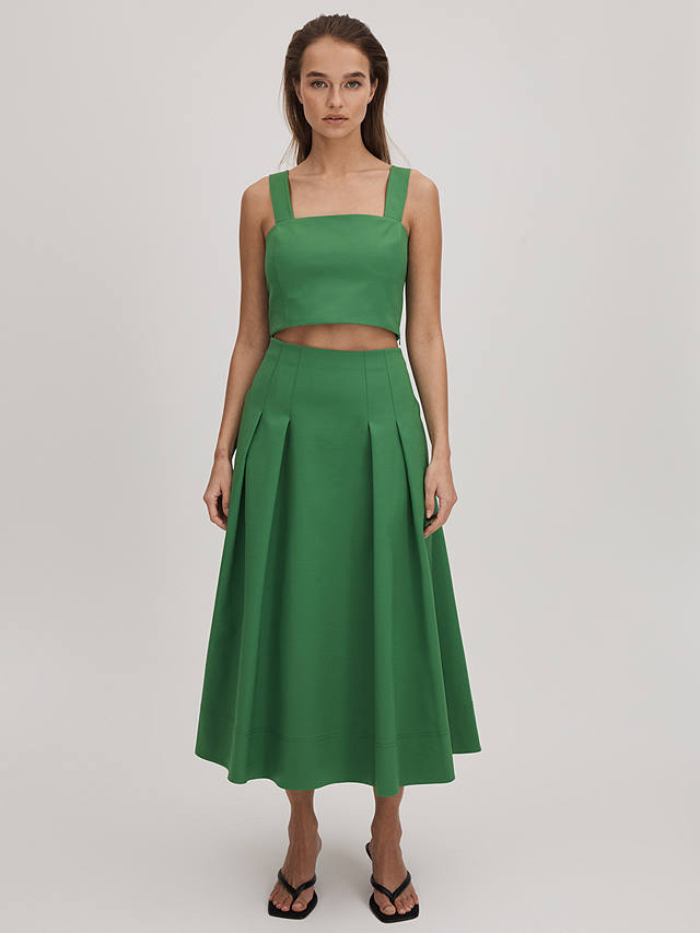 FLORERE Square Neck Cotton Blend Cropped Top, Bright Green
