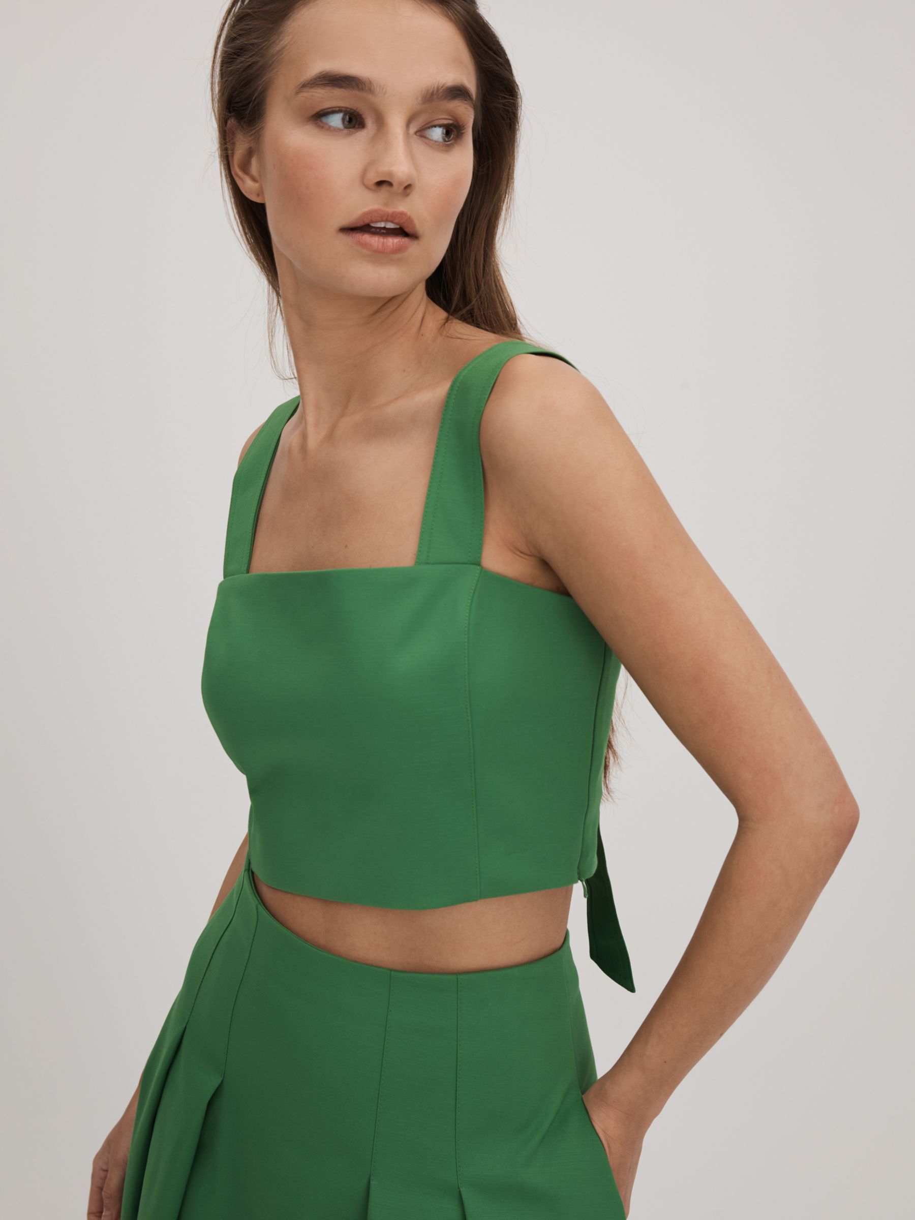 FLORERE Square Neck Cotton Blend Cropped Top, Bright Green, 8