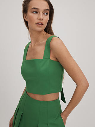 FLORERE Square Neck Cotton Blend Cropped Top, Bright Green