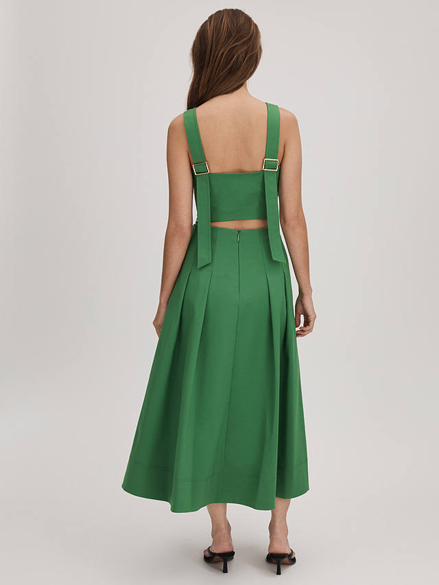 FLORERE Pleat Detail Full Midi Skirt, Bright Green