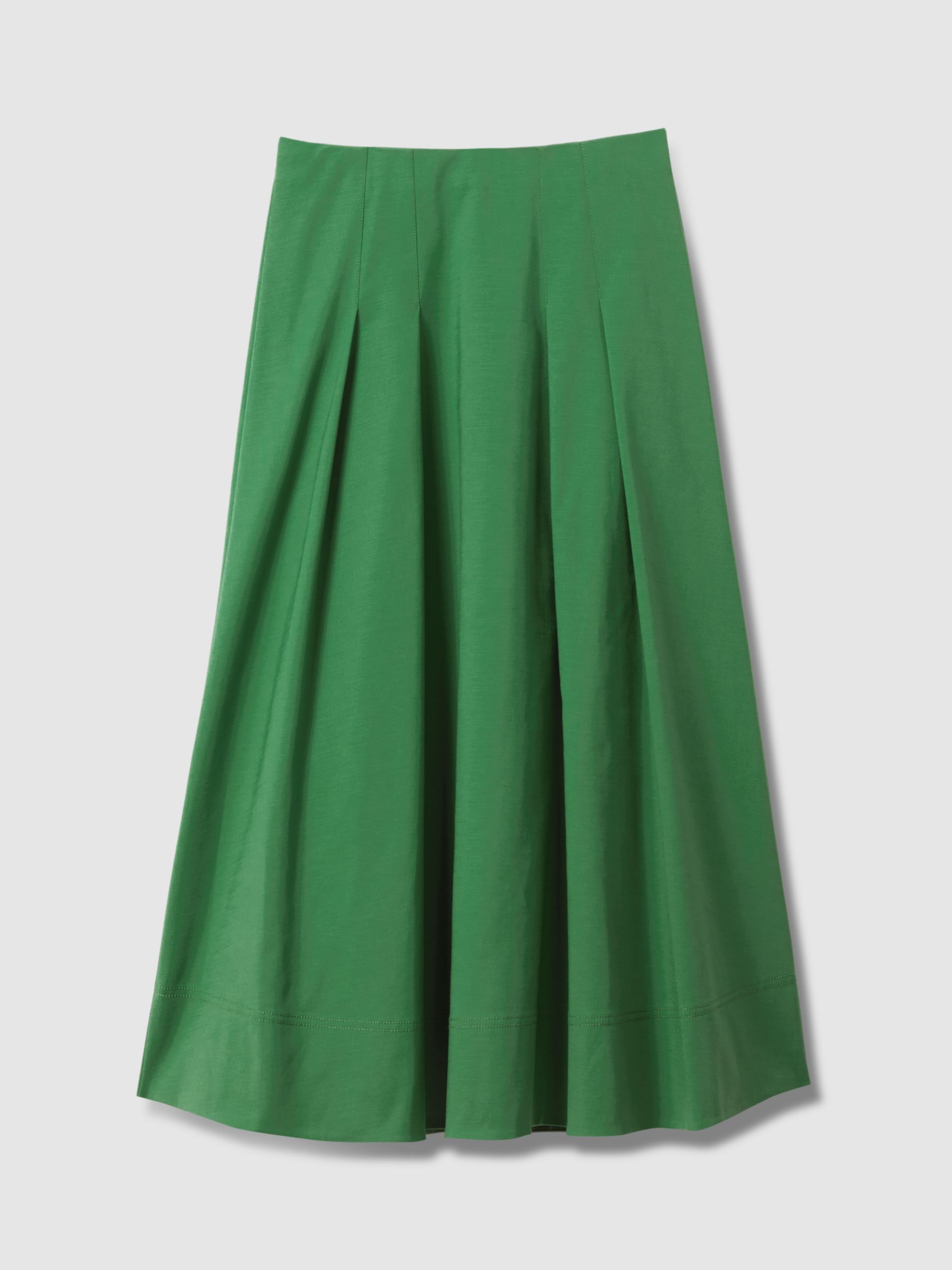 FLORERE Pleat Detail Full Midi Skirt, Bright Green, 16