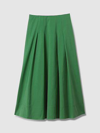 FLORERE Pleat Detail Full Midi Skirt, Bright Green