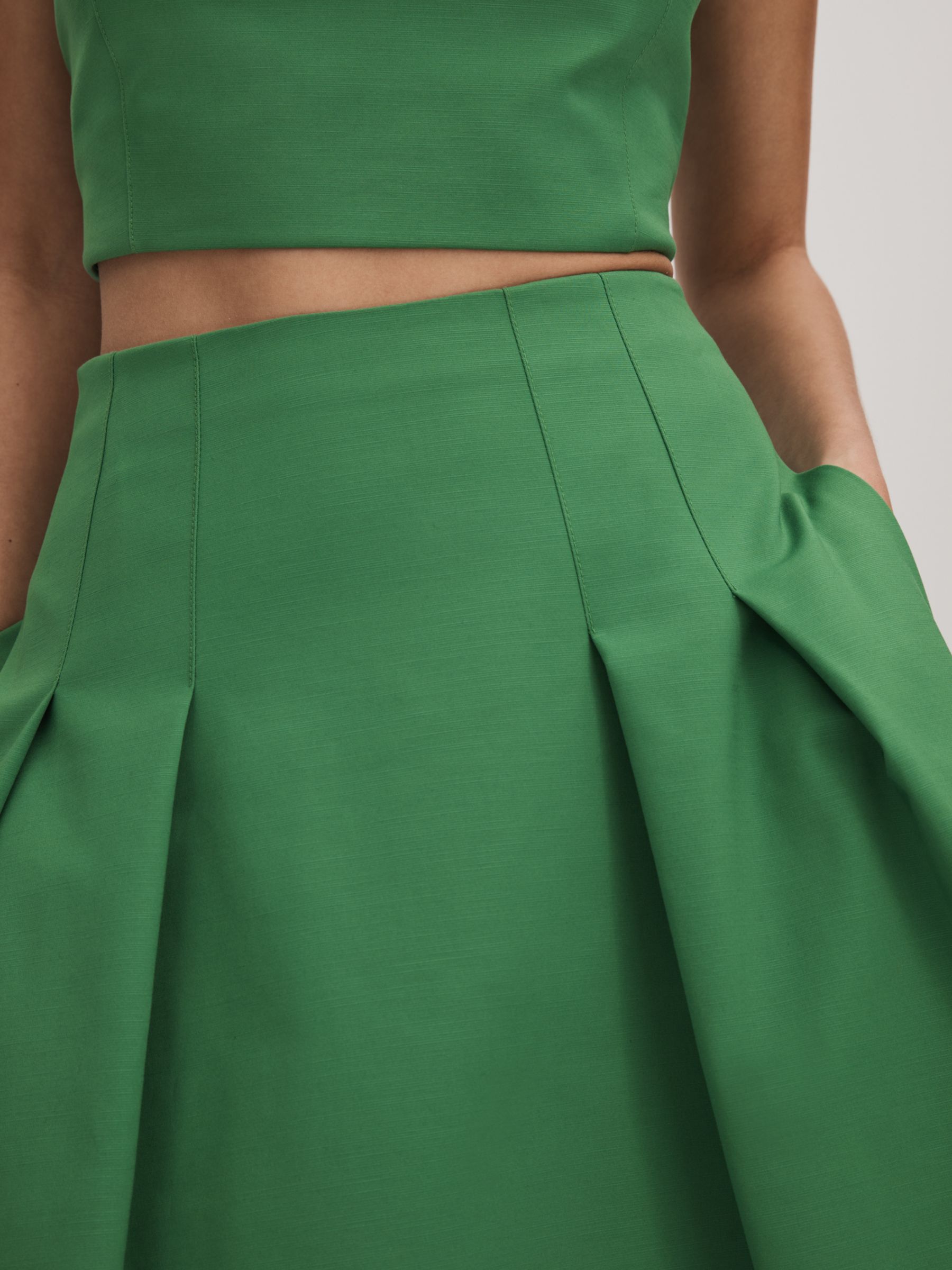 FLORERE Pleat Detail Full Midi Skirt, Bright Green, 16