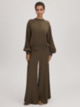 FLORERE Wide Leg Trousers, Dark Khaki