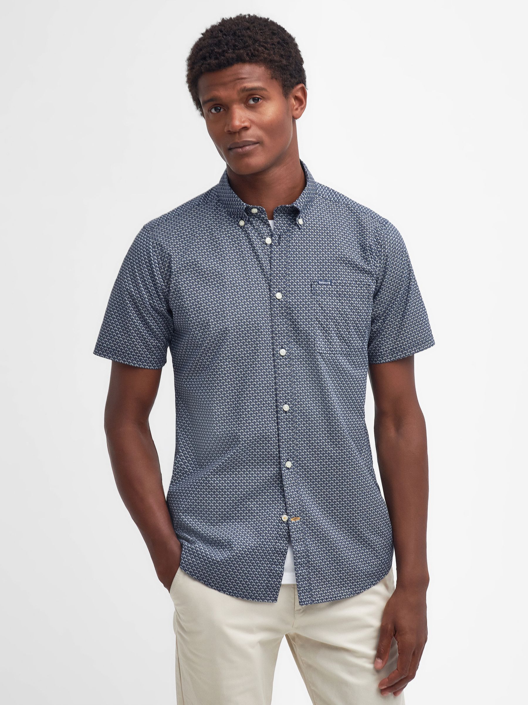 Barbour Shell Cotton Short Sleeve Tailored Shirt, Navy at John Lewis ...