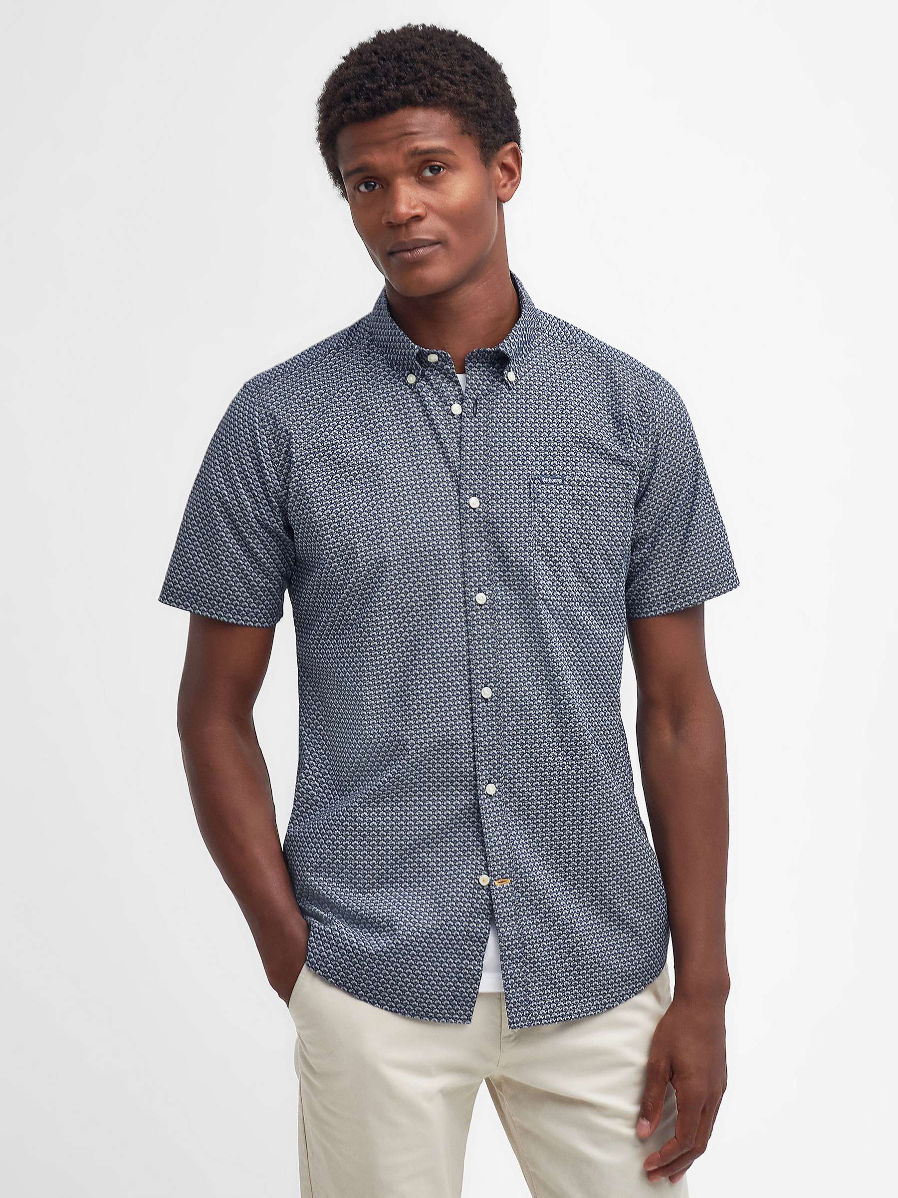 Buy Barbour Shell Cotton Short Sleeve Tailored Shirt, Navy Online at johnlewis.com