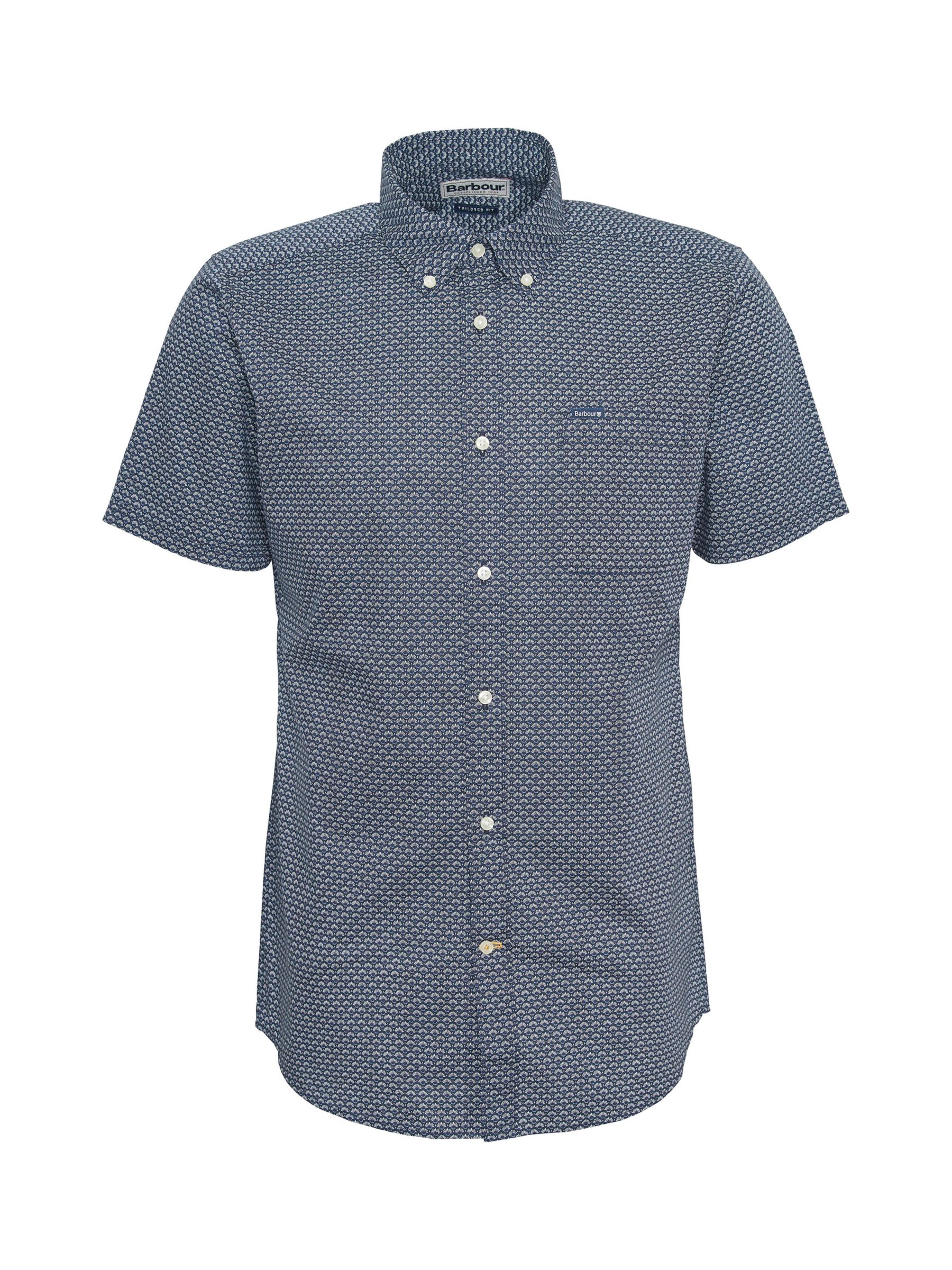 Barbour Shell Cotton Short Sleeve Tailored Shirt, Navy, S
