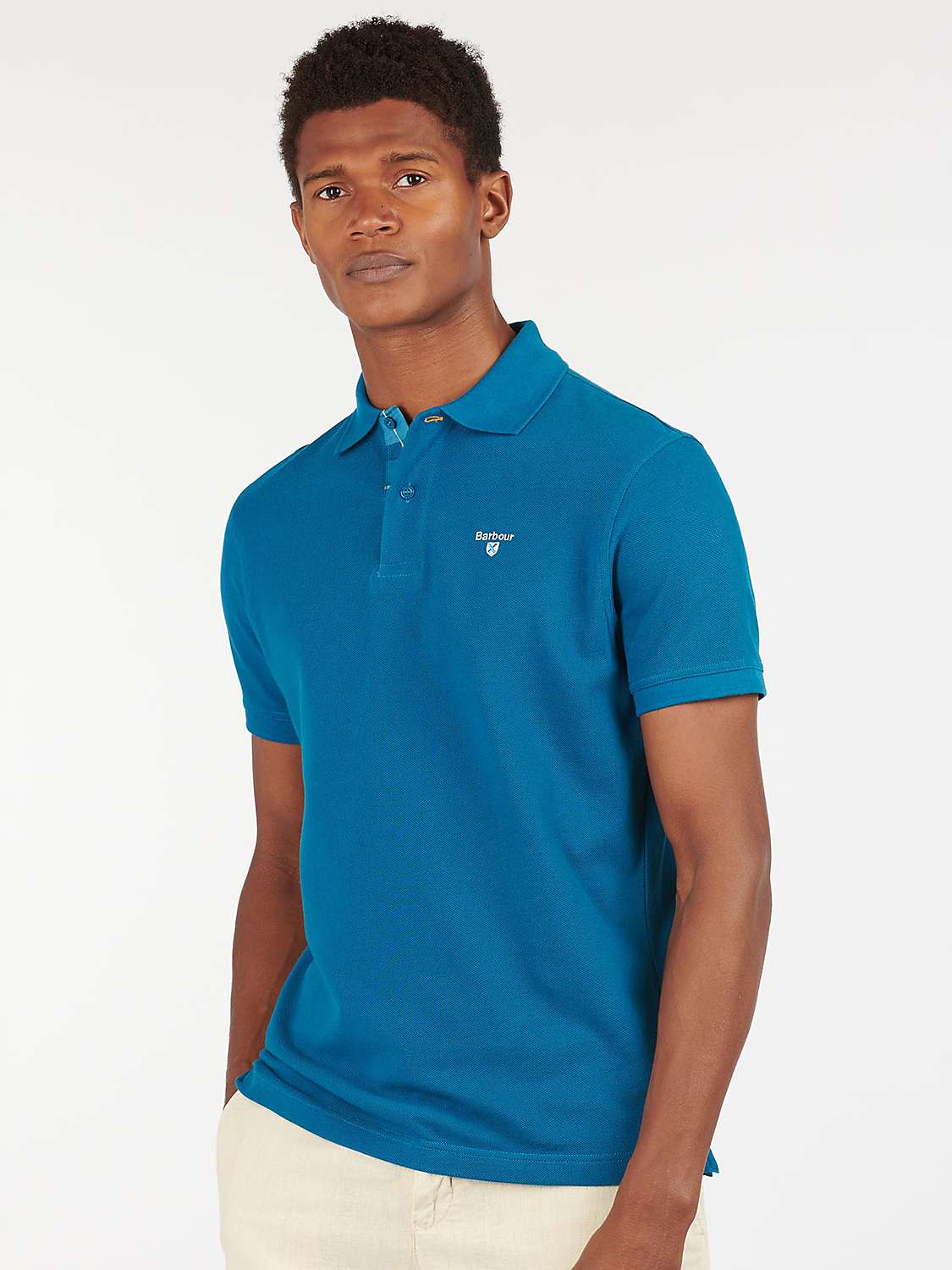 Buy Barbour Short Sleeve Logo Polo Shirt, Lyons Blue Online at johnlewis.com
